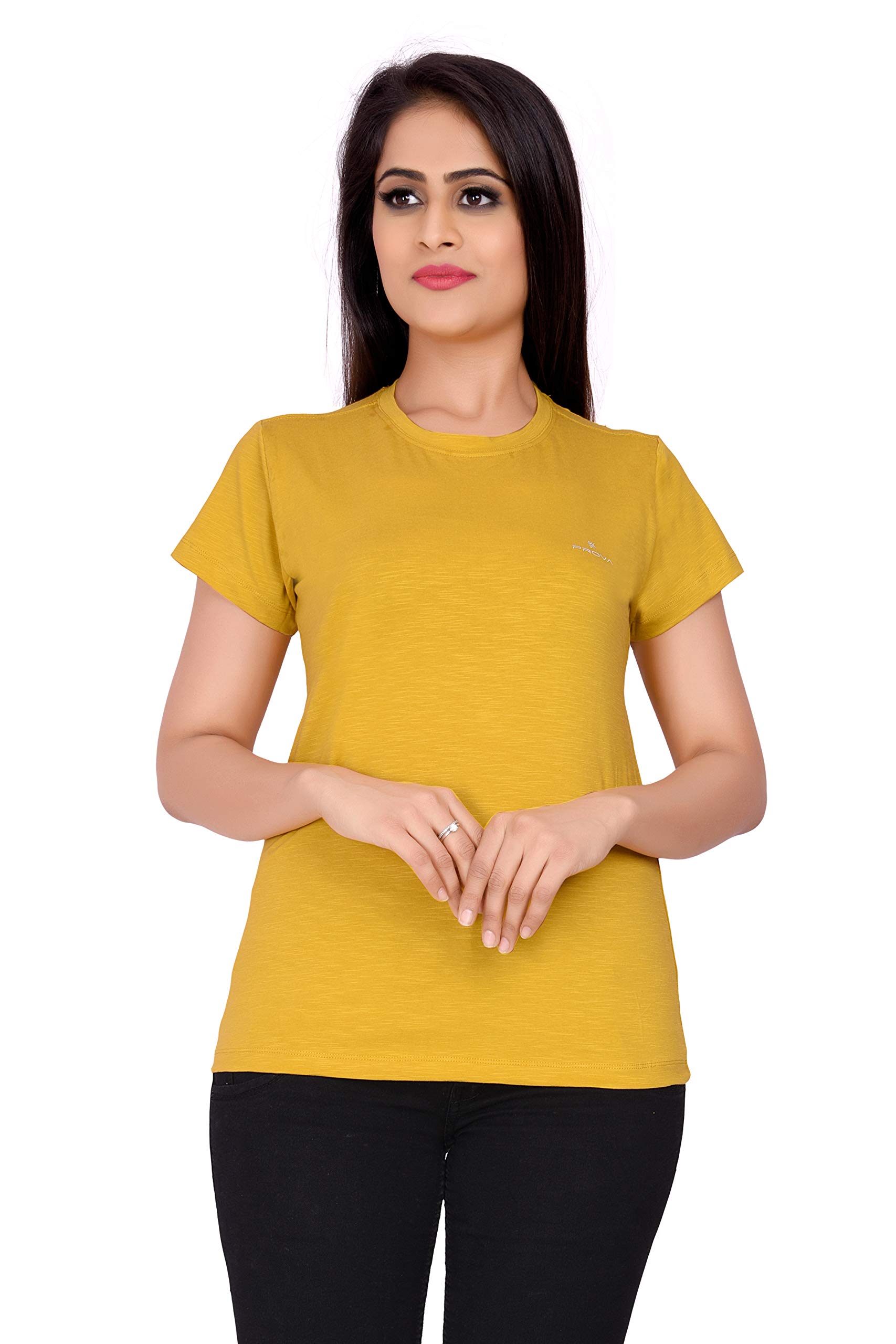 prova Round Neck Half Sleeve Yellow Color T Shirt for Womens