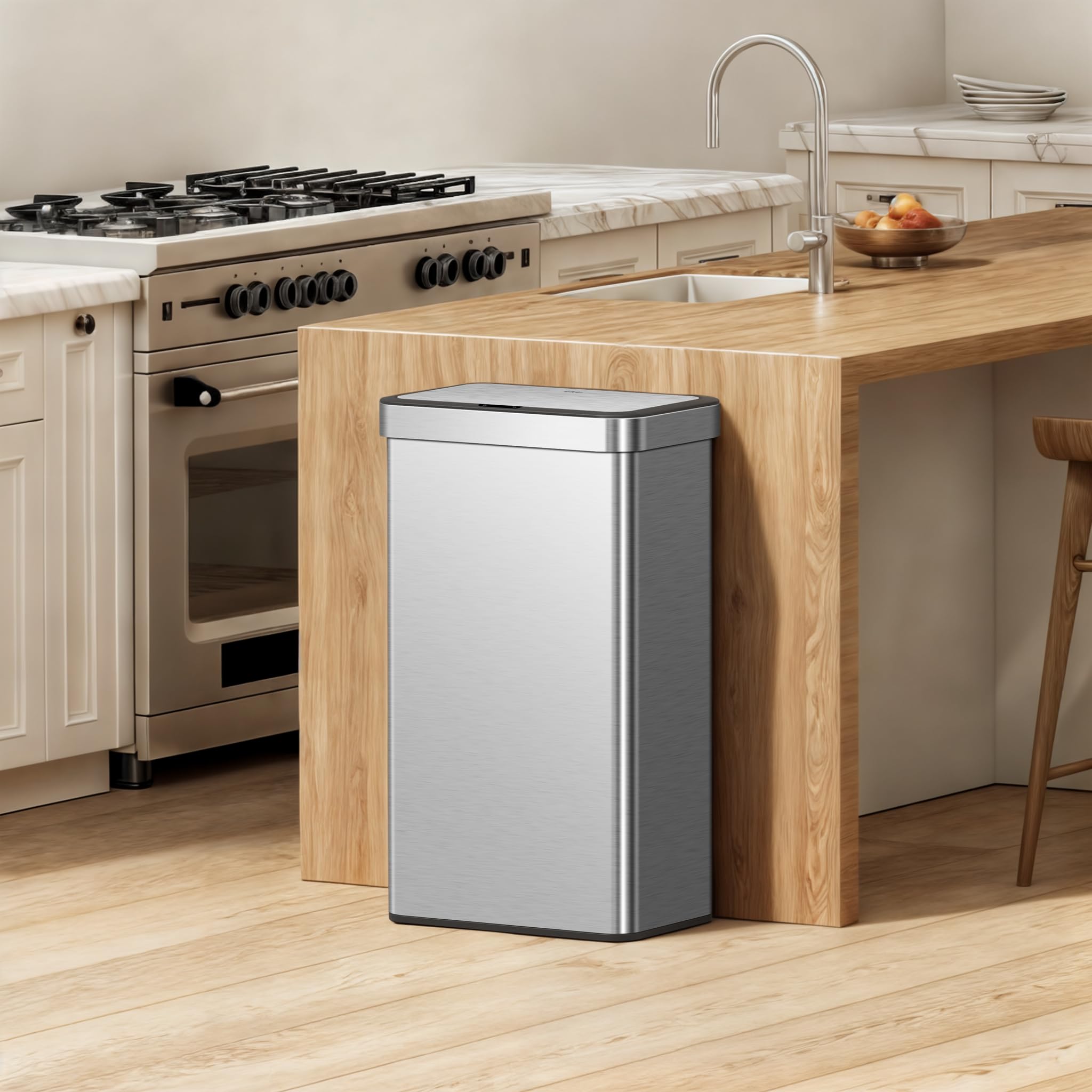EKO Cubo de basura con sensor NOVA de 80 L, cubo de basura de cocina automático, con sensor de movimiento, tapa de cierre suave, resistente a las huellas dactilares, acero inoxidable mate