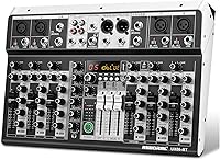 RiworalAudio 8-Channel Bluetooth DJ Mixer with 16 DSP Effects, 48V Phantom Power, USB Interface for Karaoke, Streaming & Recording