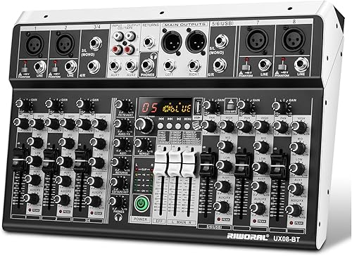 Miniatura 7 de Mezclador de audio de 4 canales con efectos, mezclador de 88 Dsp, interfaz USB, reproductor de música Bluetooth + línea de 48 V mezclador de audio