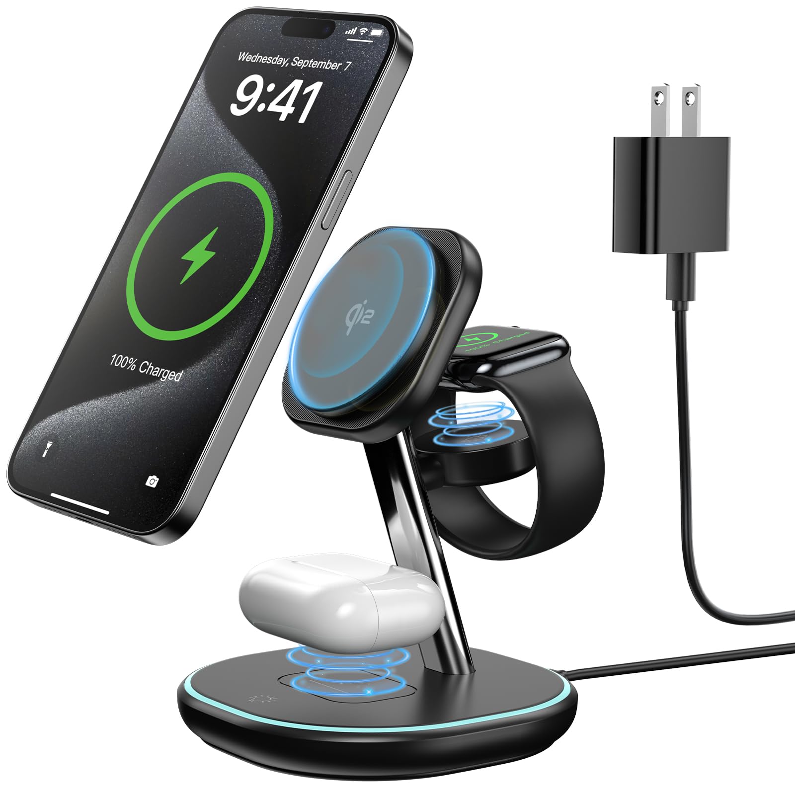 2026 3 in 1 Charging Station for Apple iPhone AirPods Watch with Mag-Safe Charger Wireless Charger Stand for iPhone 17 16 15 14 13 12 Series AirPods iWatch Series.