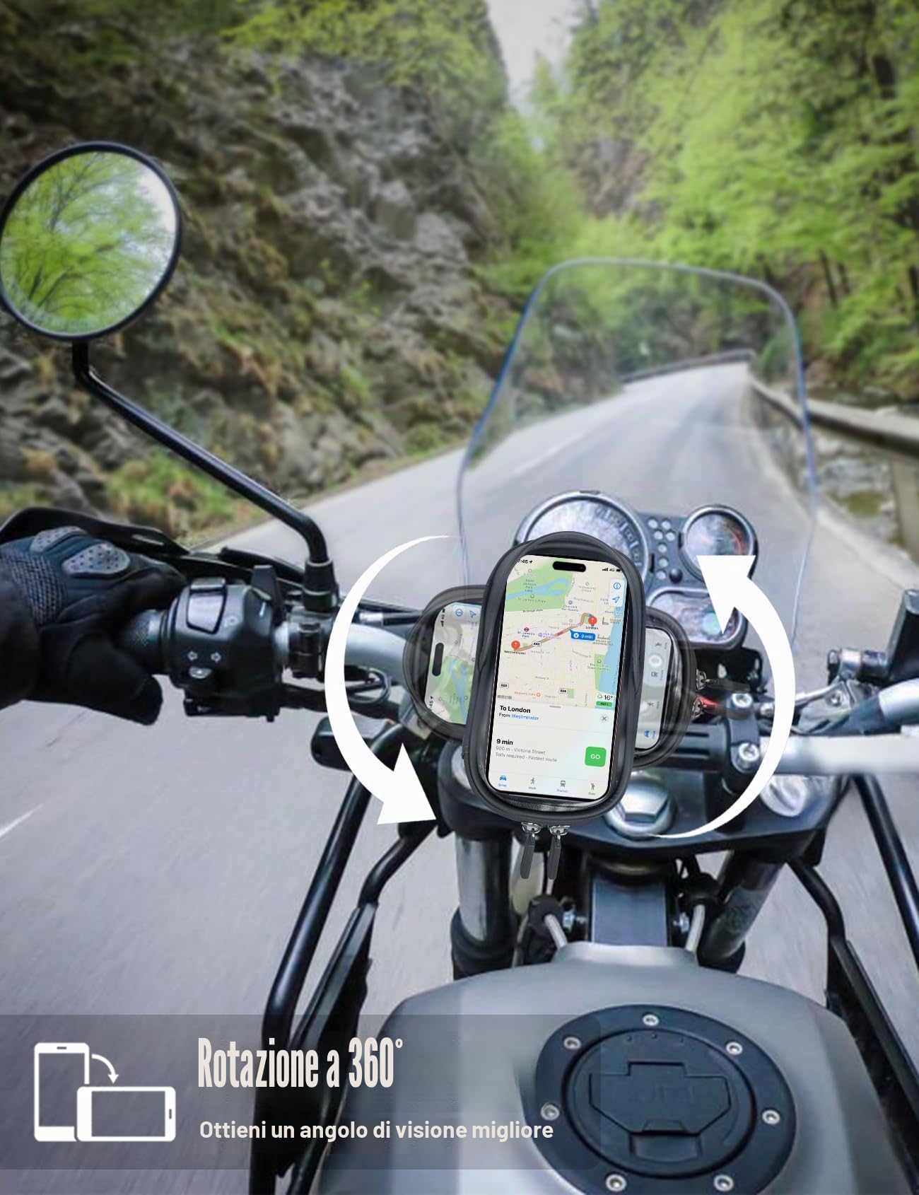Vitalismo Porta Cellulare Bici Moto Impermeabile per Telefono 7 pollici | Borsa da Manubrio Bici con Parapioggia, Rotazione 360, Touch Screen, Porta Telefono per Bici MTB Moto Monopattino Elettrico