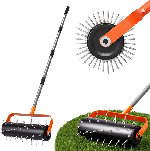 Walensee Rolling Lawn Aerator, Heavy Duty Manual Aerator with 42 Spikes | Adjustable Handle,71" Long,Heavy Duty Manual Lawn Aeration