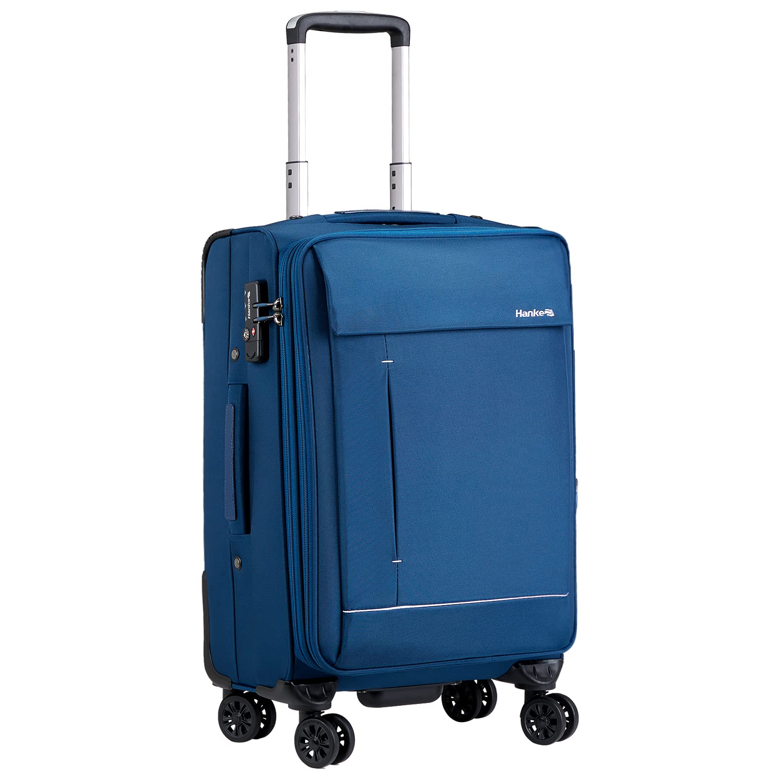 Hanke 20" Softside Expandable Carry on Luggage with 15.6" laptop Pocket & Spinner Wheels, Lightweight upright Suitcase with TSA Lock,Rolling Travel Luggage for Woman Man,20-Inch(Blue)