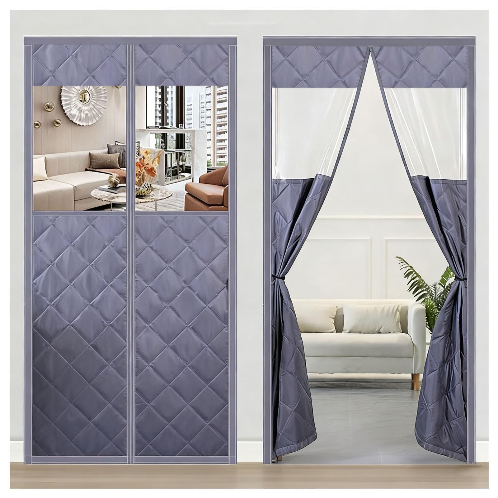 Copertura magnetica termica per porta, isolamento termico in materiale Oxford resistente alle intemperie per l'inverno, finestra trasparente per tenere fuori l'aria fredda, porta d'ingresso di casa