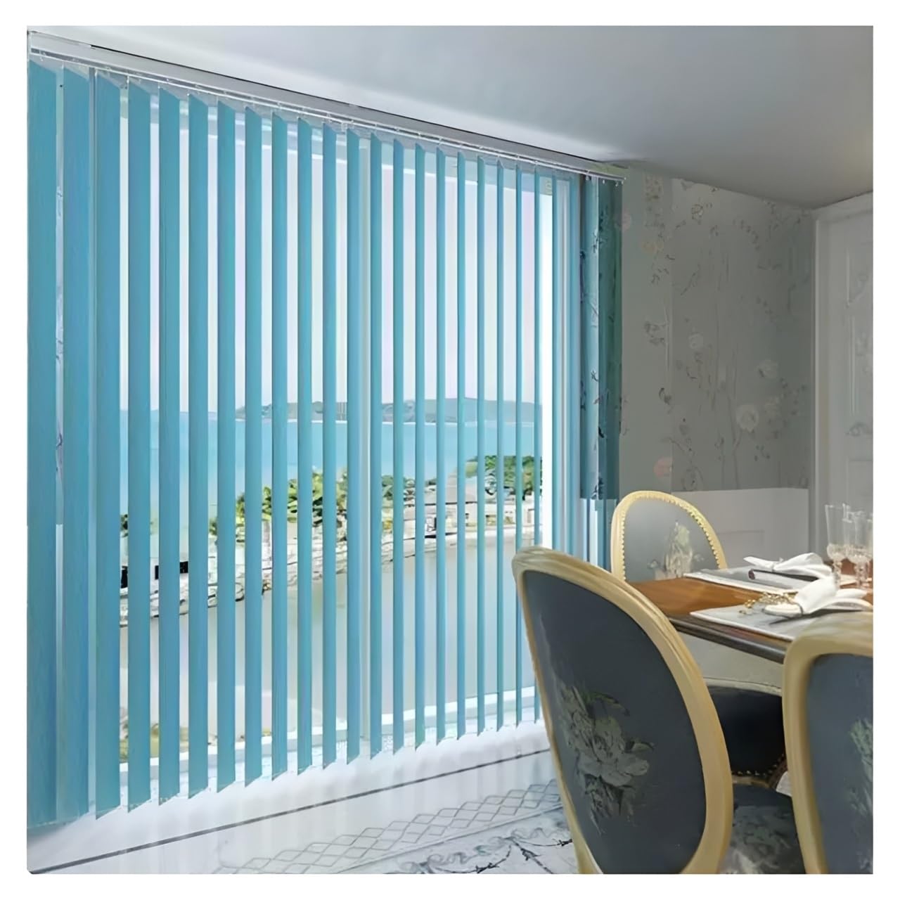 Light Blue Vertical Fabric Sliding Slat Blinds, Light Filtering Fabric Curtains for Indoor Home and Apartment Windows(70x180cm)
