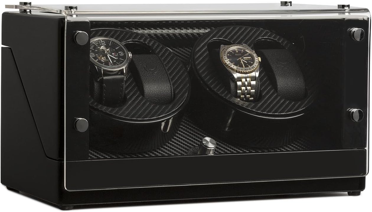 KLARSTEIN CA2PM Watch Winder Display Case for 4 Watches (Carbon-Look, 4 Programs, Universal Application, Built-In Long-Life Battery)