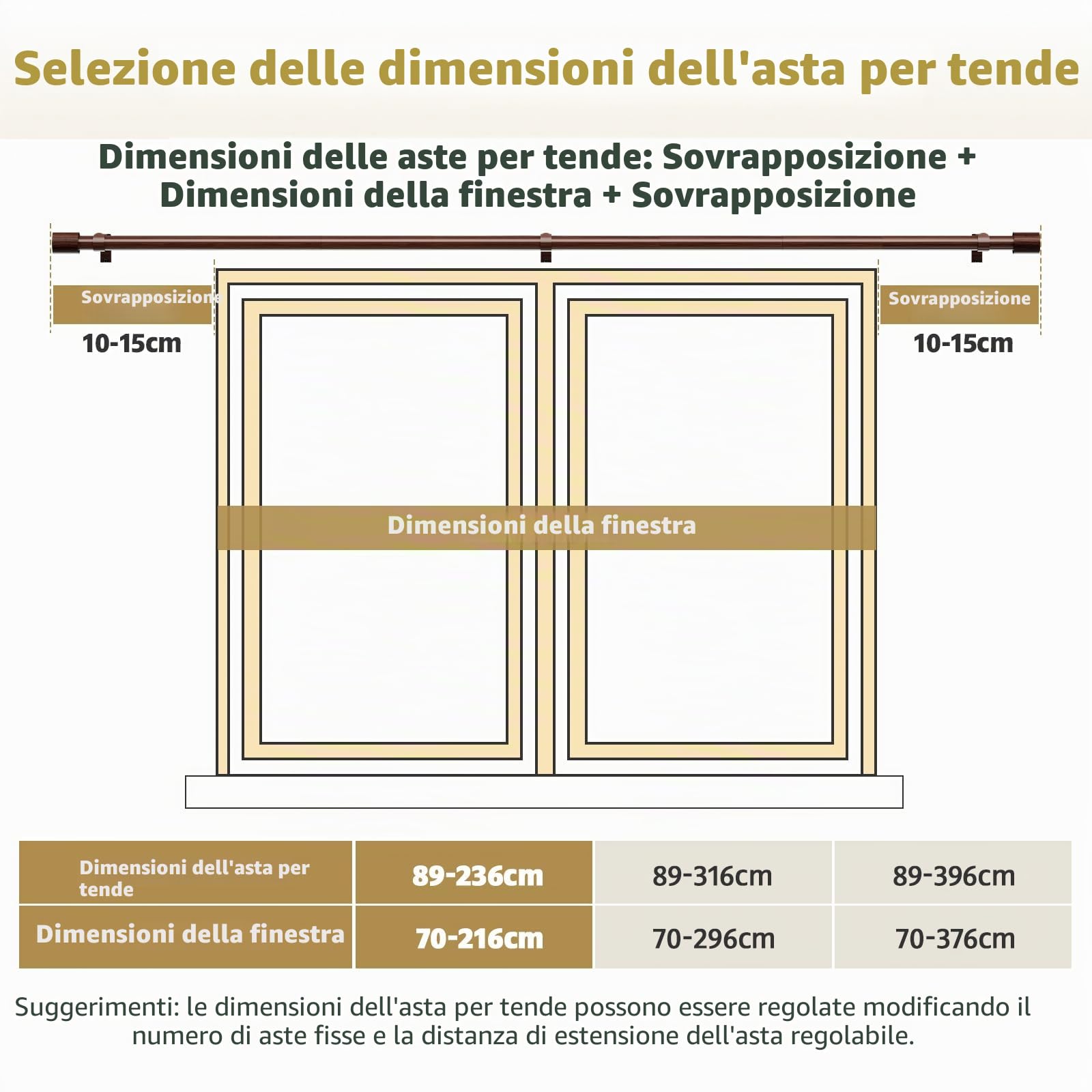Asta per Tenda Effetto Legno, 89-236cm, Asta Estensibile in Metallo da 25mm di Diametro con Texture a Effetto Legno Marrone, Asta per Tenda in Legno per Finestra o Porta