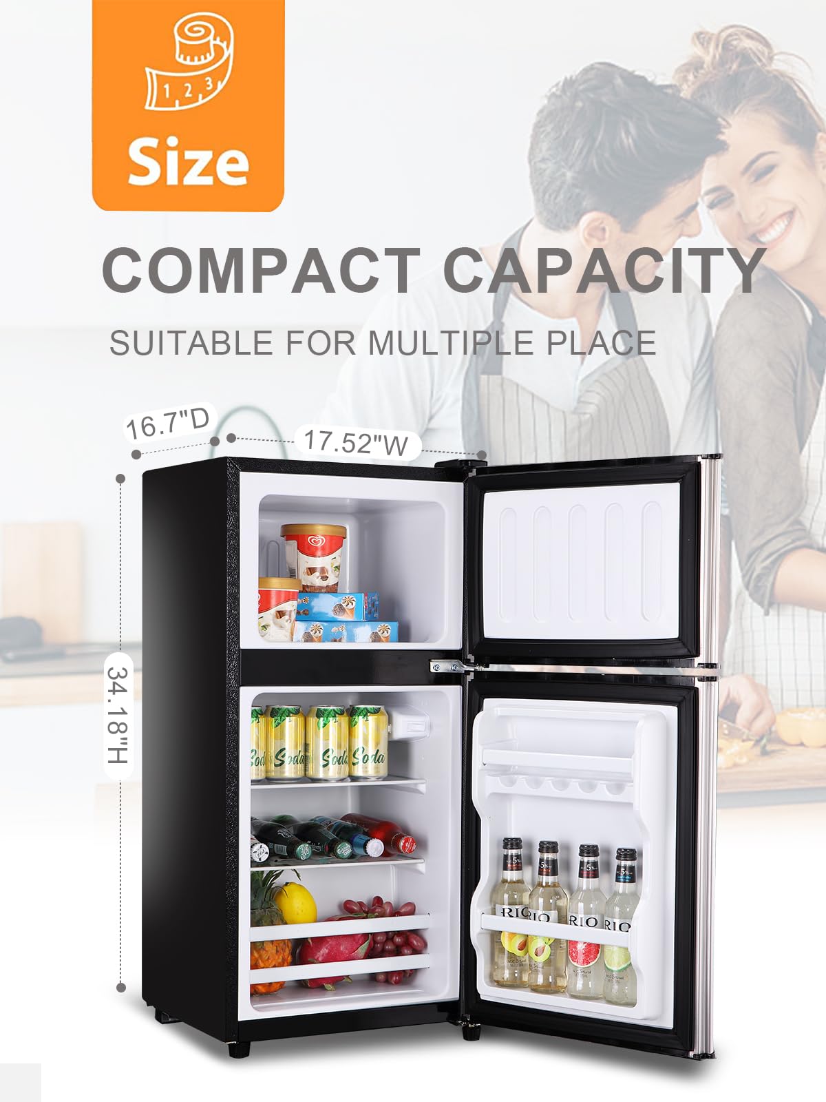 Krib Bling Top-Freezer Refrigerator 3.5 Cu.Ft Refrigerator 2 Door 7 Level Adjustable Thermostat Control Lock Fresh Energy Saving Silver on Fridge.com - View 6