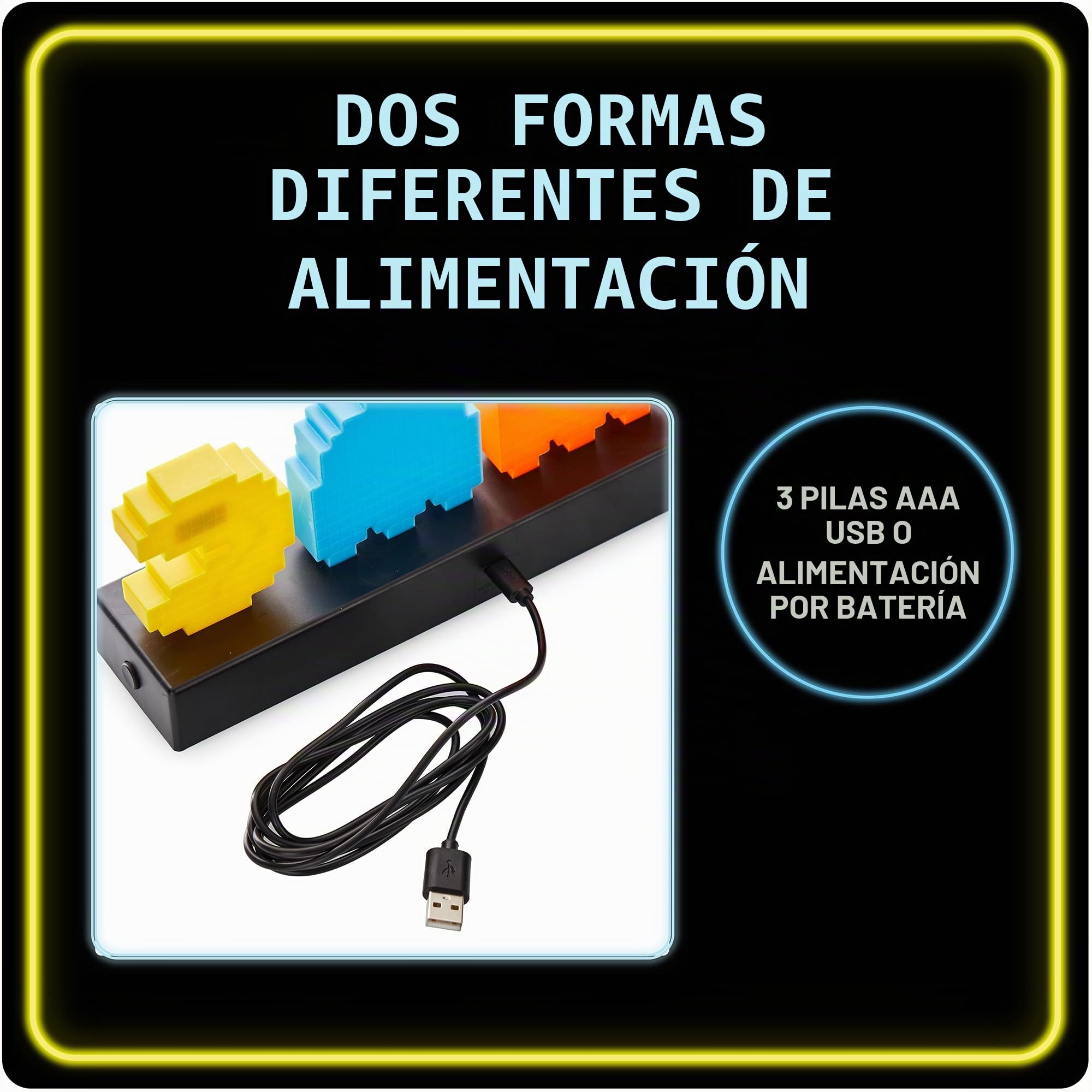 Luz de escritorio Pac Man & Ghosts oficial reactiva al sonido 3 modos luz USB baterías decoración retro