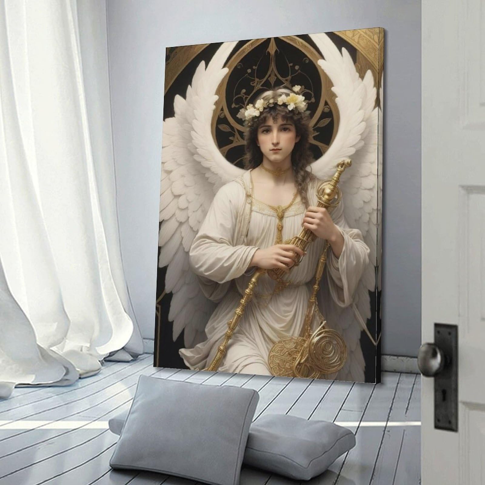 qiyan Poster decorativo da parete con angelo che è bravo a suonare strumenti musicali, poster decorativo su tela, poster decorativo moderno per camera da letto, per camera da letto, 40 x 60 cm