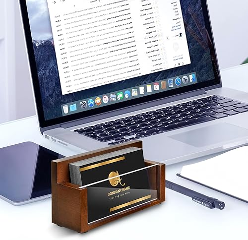 Miniatura 5 de Paquete de 2 soportes de madera para tarjetas de presentación, soporte de exhibición de tarjetas de visita de madera para escritorio, organizador de