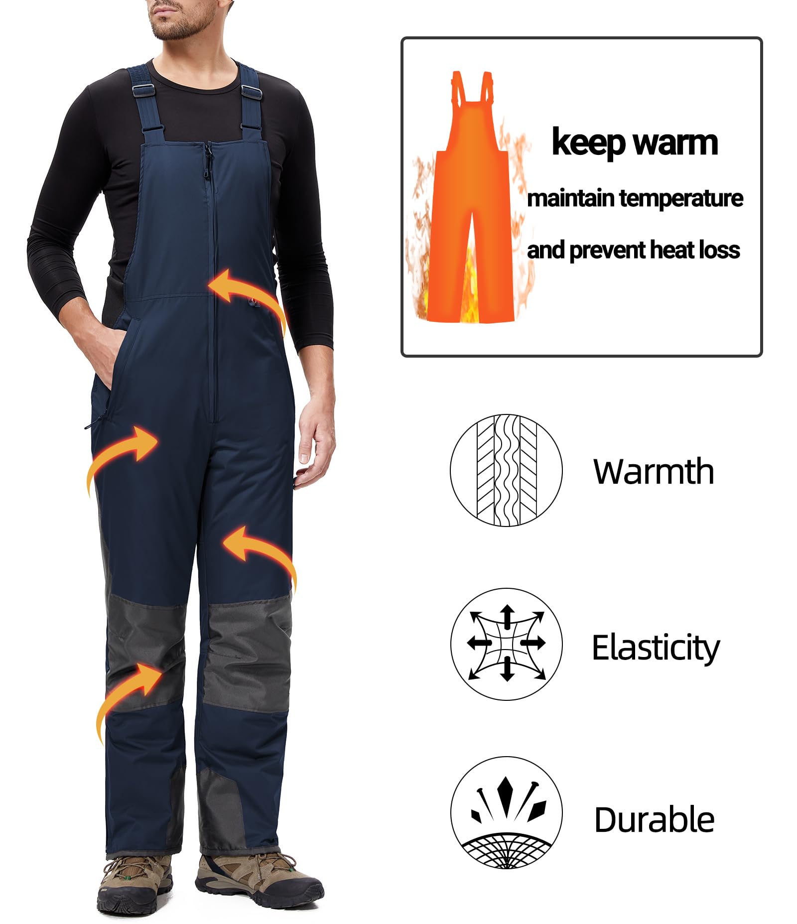 DAFENP Pantaloni Sci Uomo Inverno Salopette Neve Impermeabile Pantaloni Snowboard Isolata Antivento Caldo Pantaloni Softshell con Tracolla Regolabile e Tasche Multiple