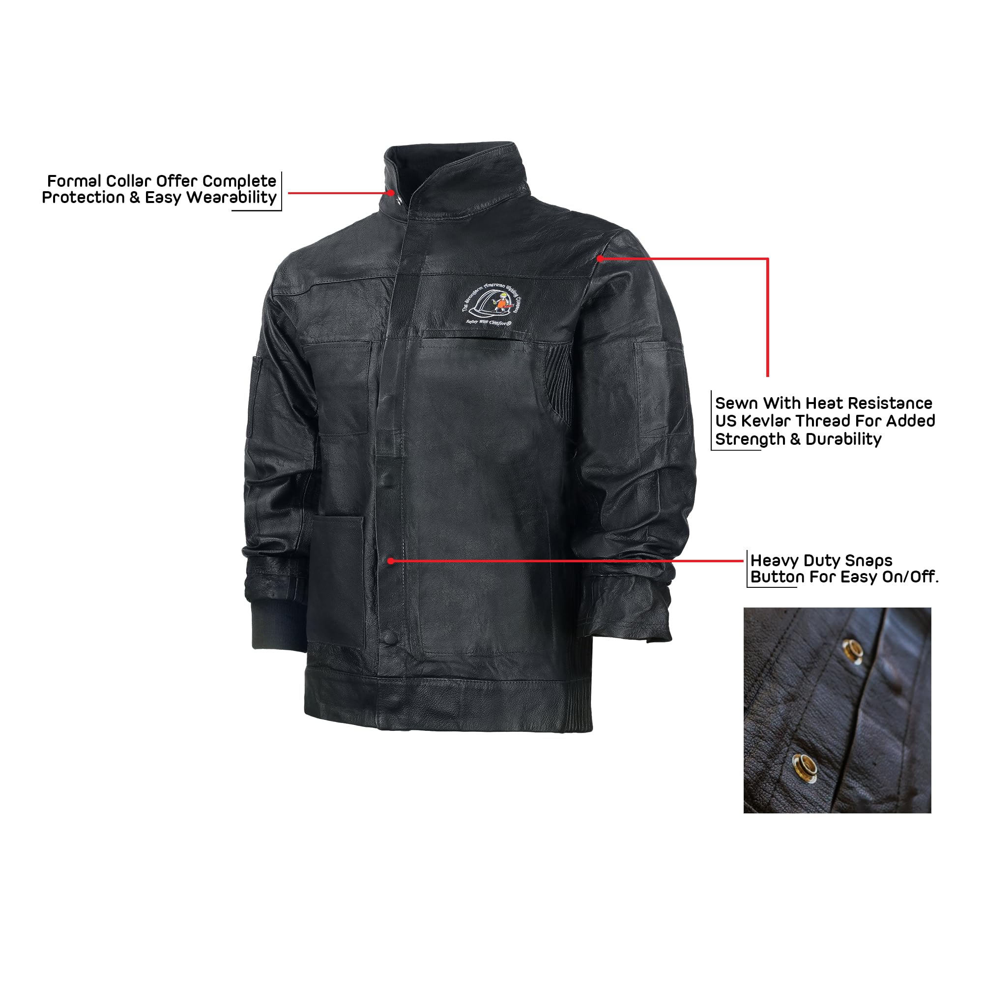 Strongarm - Chaqueta de trabajo de cuero para soldadores de cuero de vaca resistente resistente a la llama, para hombres y mujeres