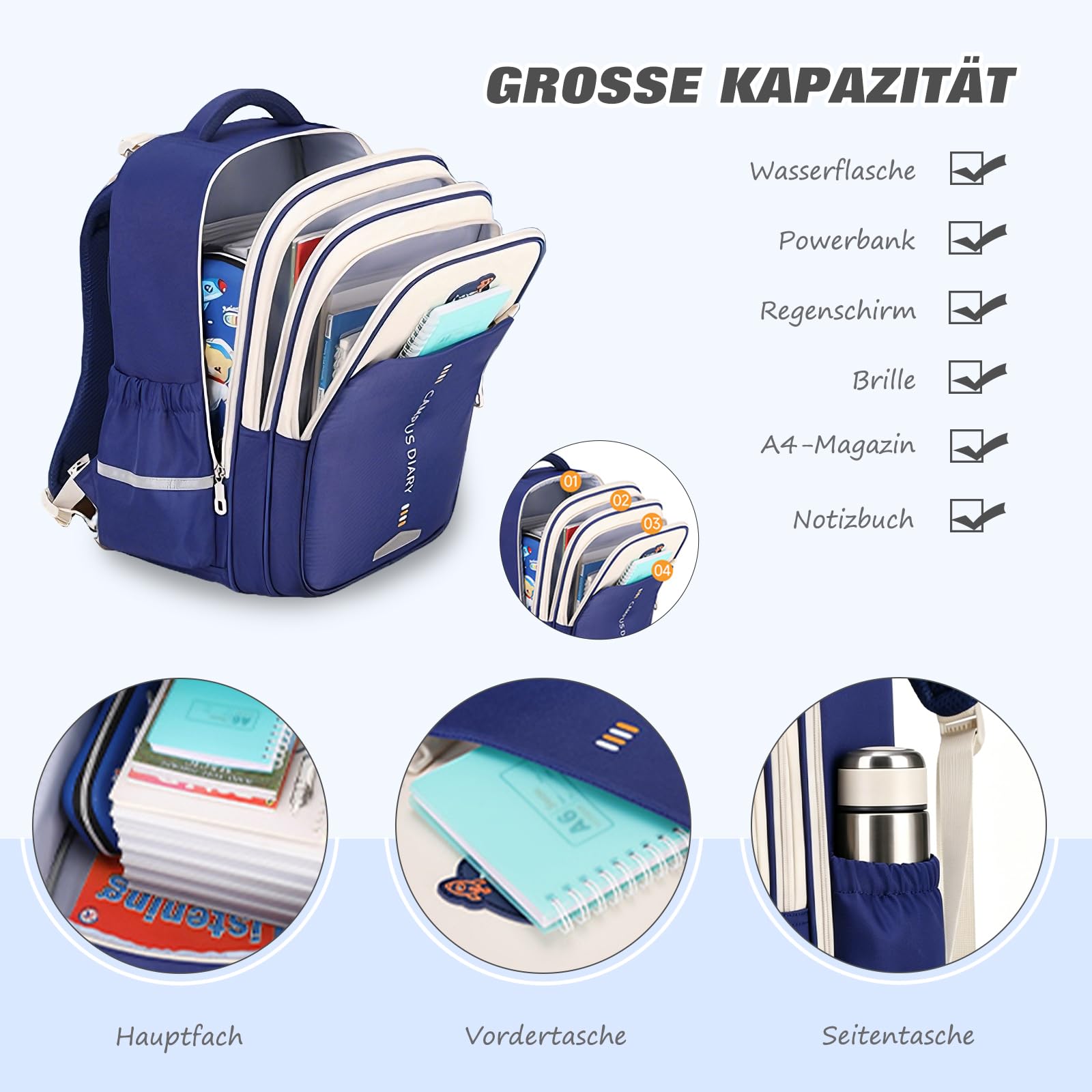 FANDARE Ergonomischer Schulrucksack Mädchen Junge – Wasserdichter Schulranzen mit Vielen Fächern Leichte Schultasche Reflektierender Rucksack mit Brustgurt für die Grundschule Rosa