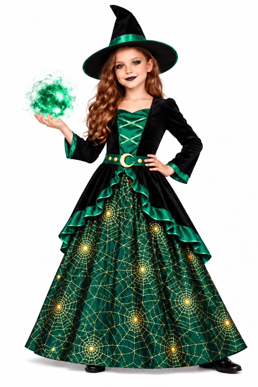 My Illusions Girls Deluxe Green Witch Halloween Costume 7-9 Years