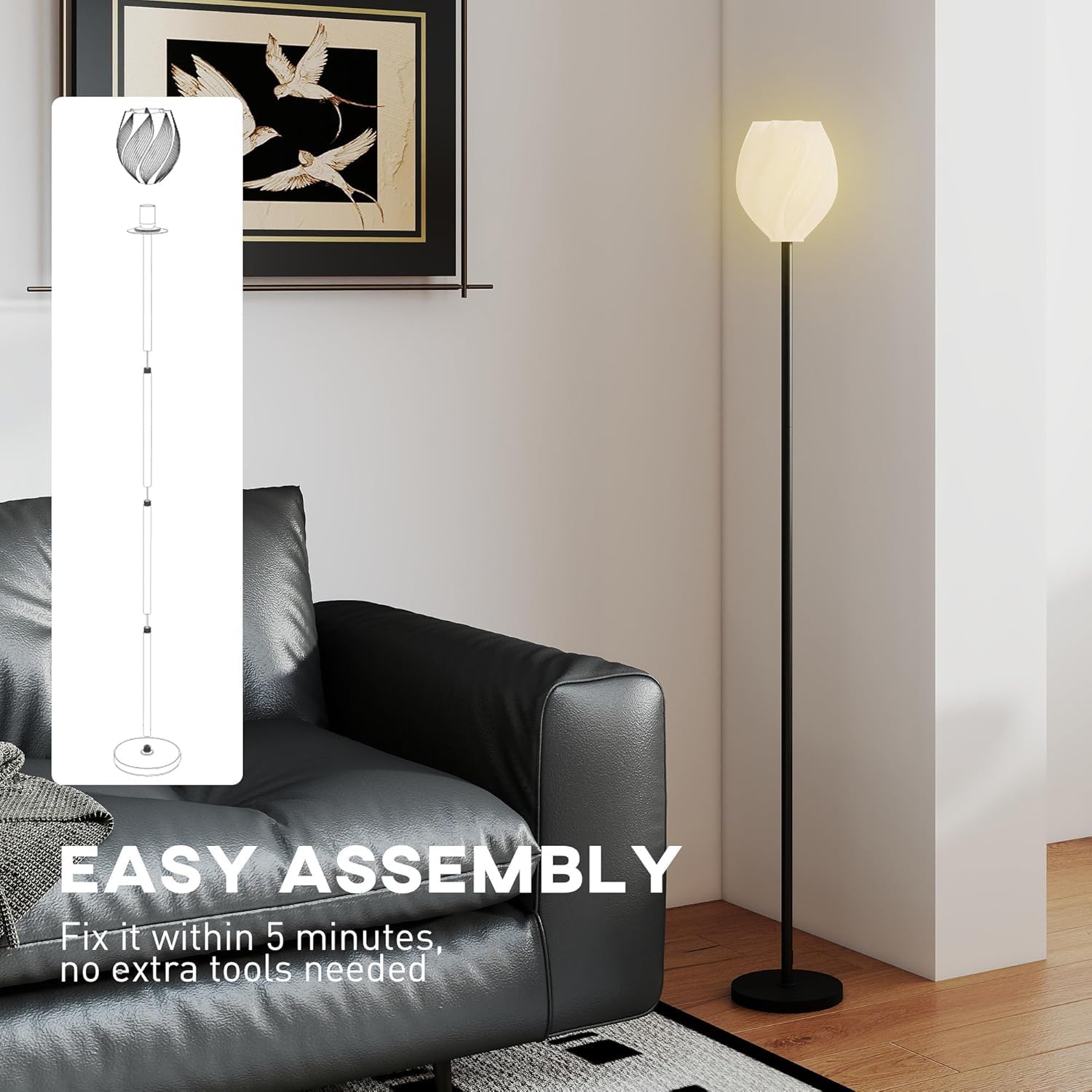 Lampa podłogowa, lampa stojąca z drukowanym w 3D różanym kloszem i przełącznikiem nożnym, nowoczesna, minimalistyczna, wysoka lampa podłogowa do salonu, sypialni i biura, uchwyt E27