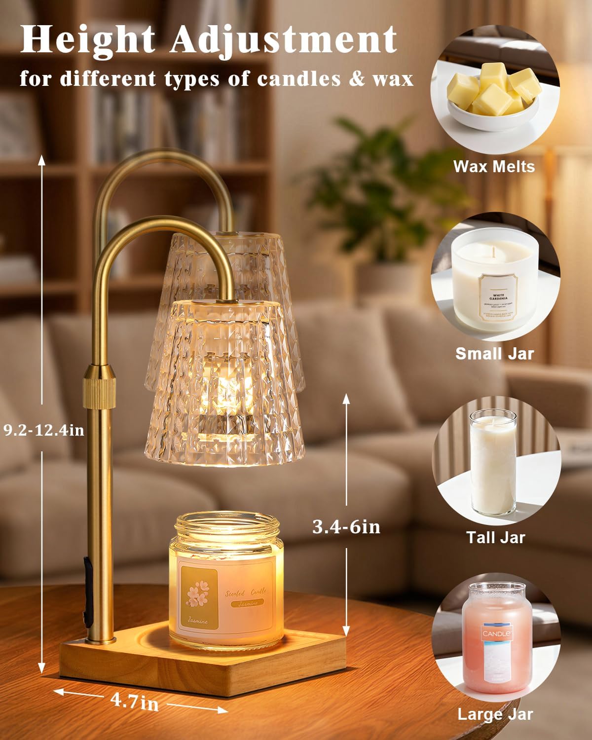 Crystal Candle Warmer Lamp with Timer, House Warming Gifts New Home Decor image 3