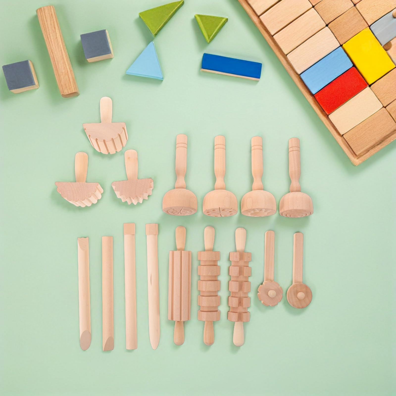 NUOBESTY 1 Set di Strumenti in Legno per Modellare L'argilla con Timbri Manuali - Kit Fai da Te per Modellare La Pasta Modellabile per attività Artistiche E Creative per Bambini a Casa E a Scuola.