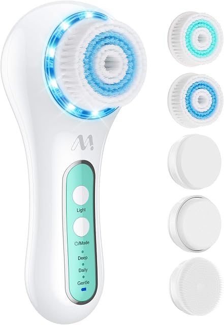 Facial Cleansing Brush IPX7 Waterproof Electric Rechargeable Face Spin Brush for Deep Cleansing, Facial Spin Brush with 5 Brush Head, Gentle Exfoliating, Removing Blackhead, Massage