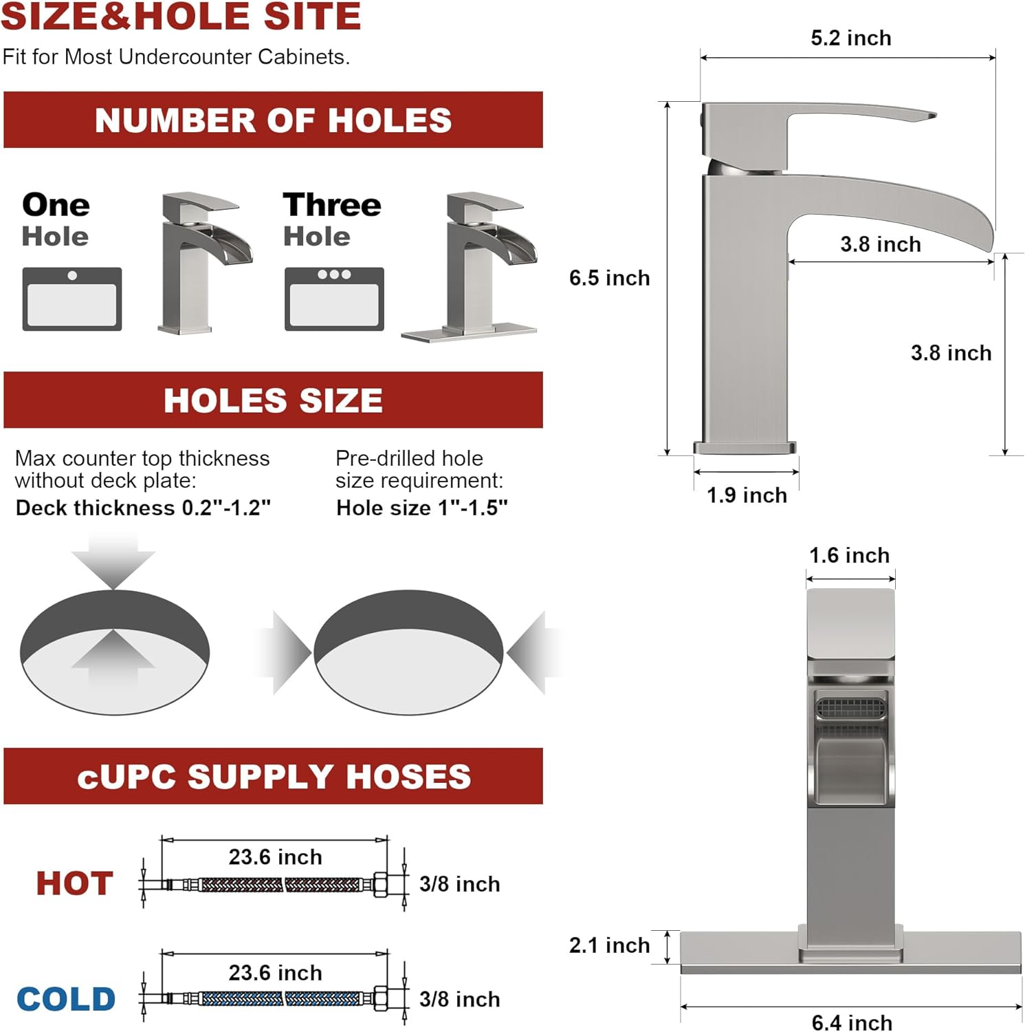 Brushed Nickel Bathroom Faucet Waterfall, Vanity Faucet Brass for Sink 1 Hole Single Handle Modern Mixer Tap with Pop-up Drain Stopper for Lavatory Farmhouse RV