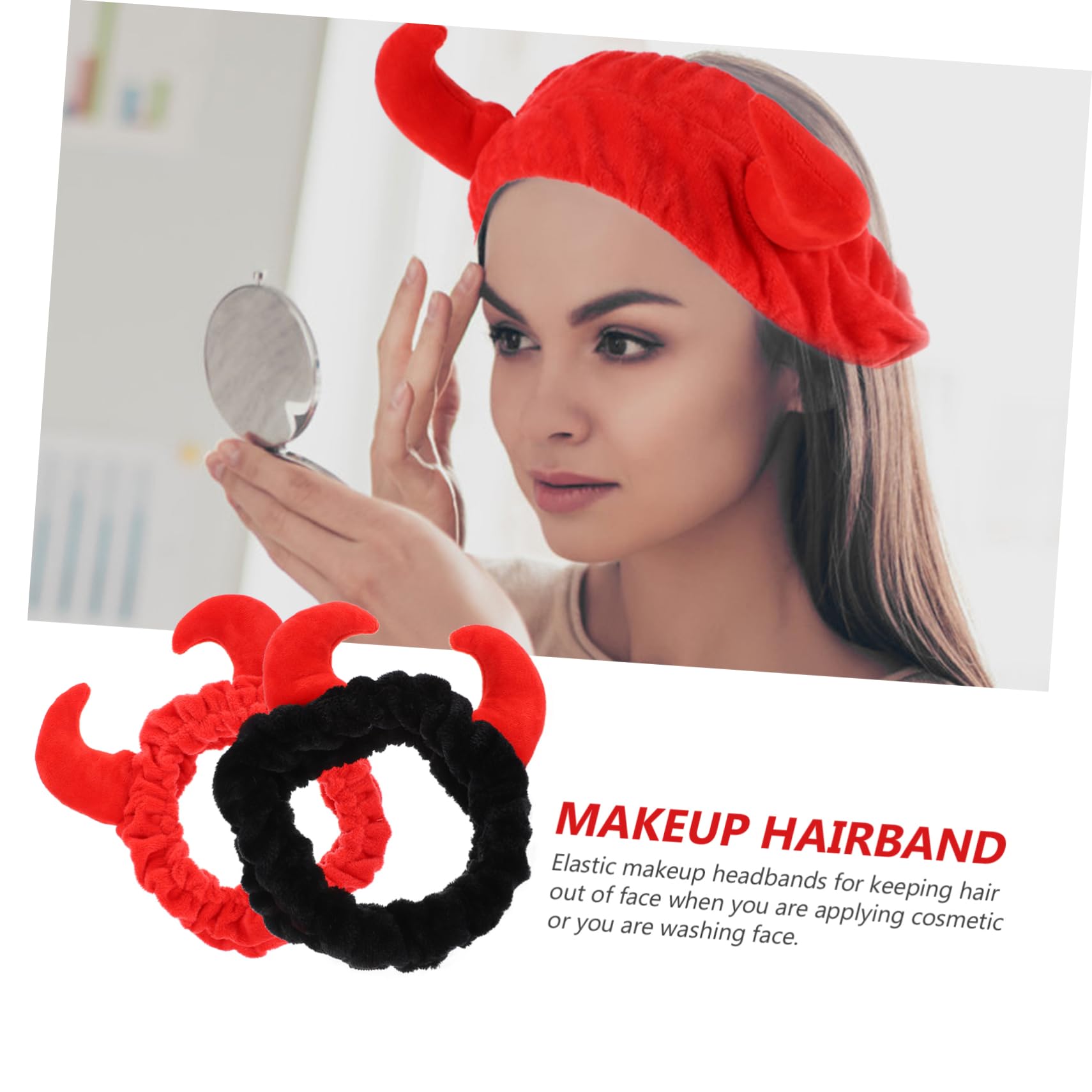 VALICLUD Diadema de Maquillaje para Mujer Forma de Cuerno, 2 Piezas de Tejido Flexible y Resistente, Adecuado para Lavado Facial y Cuidado Piel