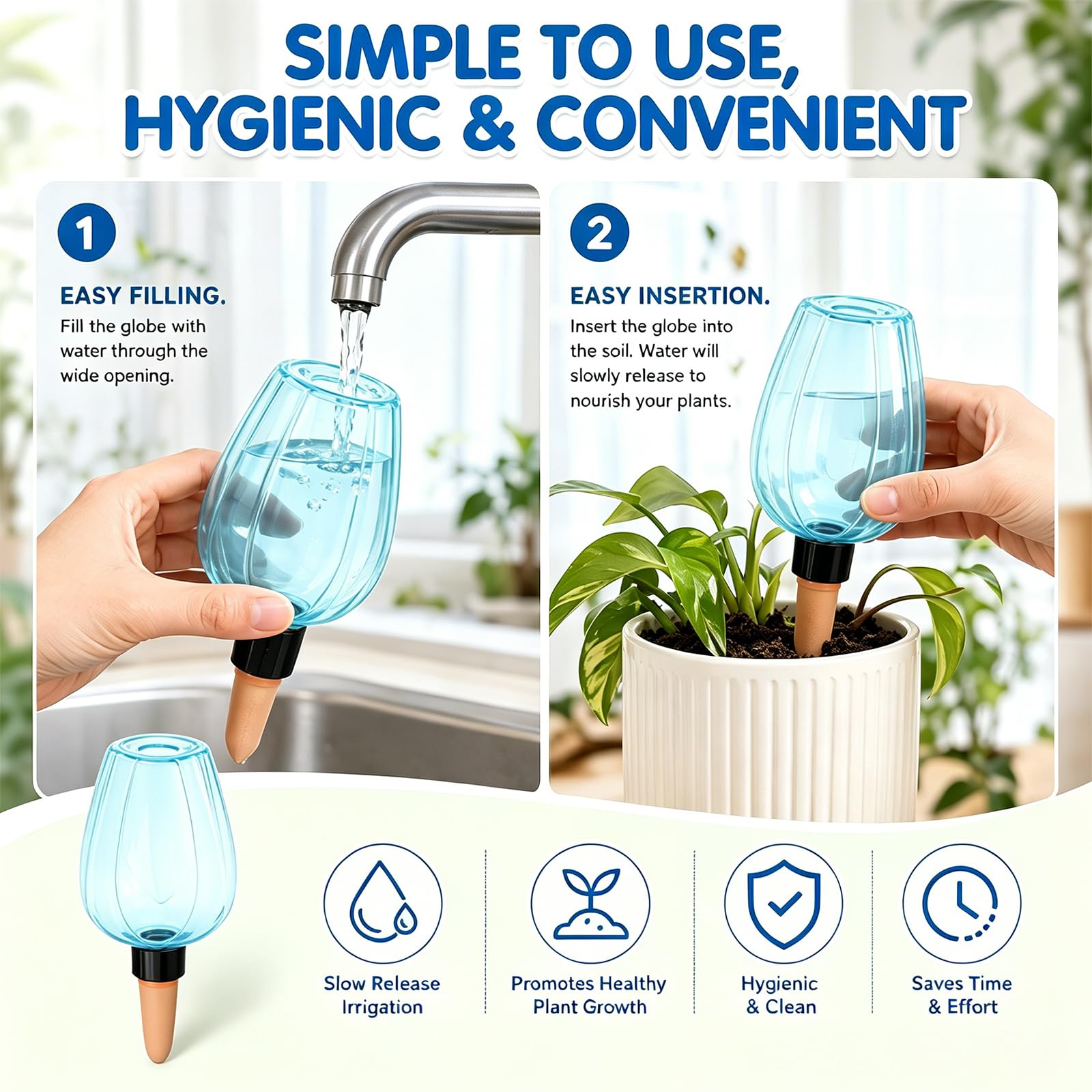6 Stück BewäSserungskugeln, 350ml Wasserkugeln für Pflanzen Selbstbewässerung Automatische Bewässerungskugel Pflanzenbewässerung für Pflanzen Wasserspender Pflanzen Bewässerung (Blau)