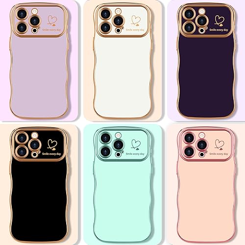Miniatura 8 de LCHULLE Funda para iPhone 14 Pro para mujeres y niñas, lindo marco ondulado con forma rizada con patrón de corazón de amor, cubierta de protección