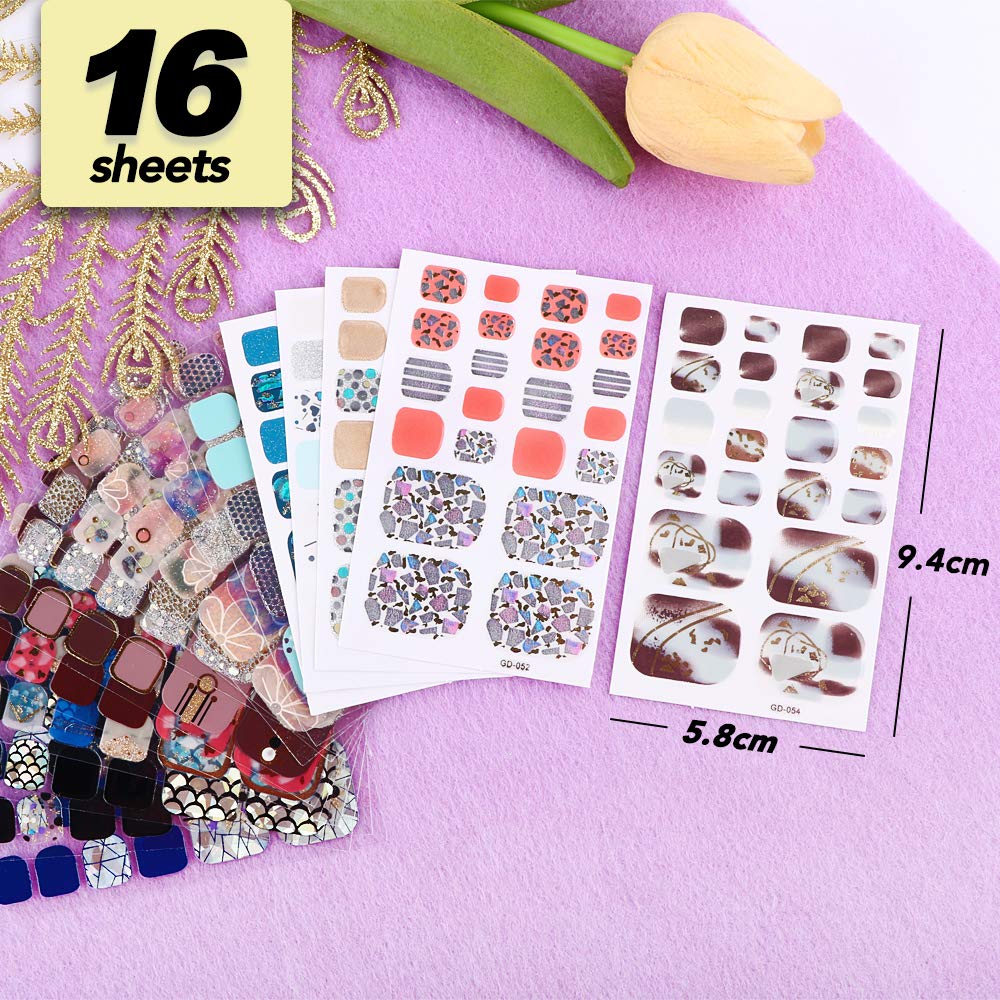 16 Fogli Adesivi Unghie per Piedi Copertura Completa Nail Stickers Full Cover Autoadesivi Unghie Piedi Decalcomanie per Decorazioni Unghie Nail Art Fai da Te