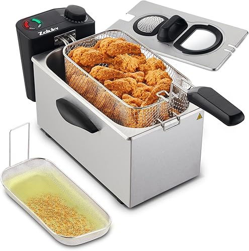 Freidora eléctrica de inmersión, 1500 W, cesta extraíble, ventana de visualización y filtro de olor, temperatura ajustable, filtración de aceite