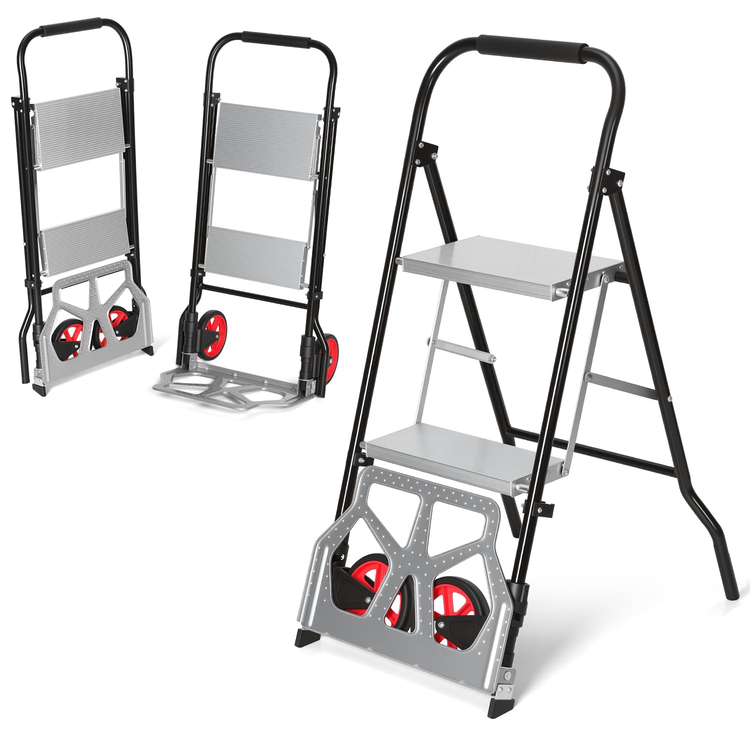 2-in-1 Sackkarre mit 2-stufige Trittleiter, klappbar
