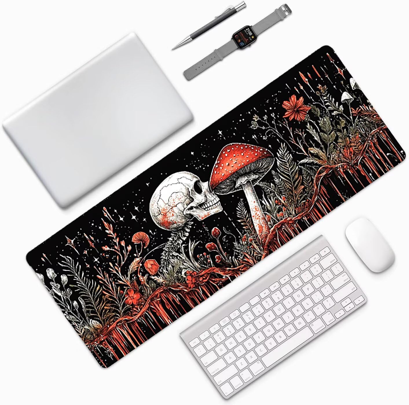 Lpfieonn Skeleton Schreibtischunterlage XXL, Schwarz Schreibtischunterlagen Großes, Gaming Mousepad XXL mit ernähter Rand und Rutschfeste Gummibasis, Desk Mat für PC/Laptop/Mausa 120x60cm PF-2188