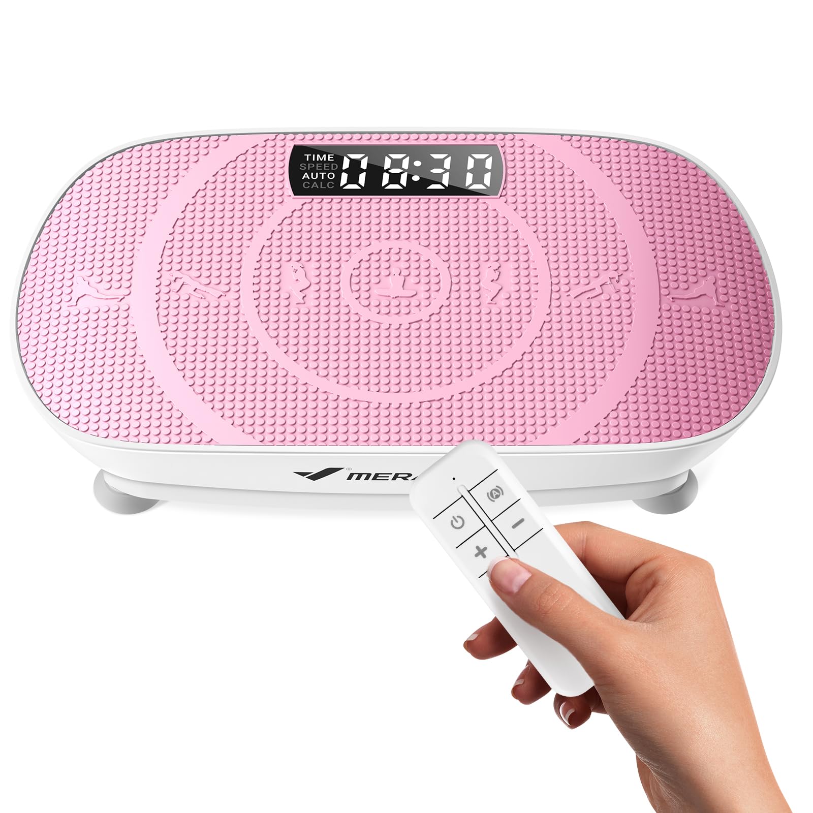 MERACH Vibration Plate Lymphatic Drainage, Curved Vibration Platform Machines Weight Loss, Plate with Real-Time Calorie Tracking on LED, Plate Exercise Machine - Pink
