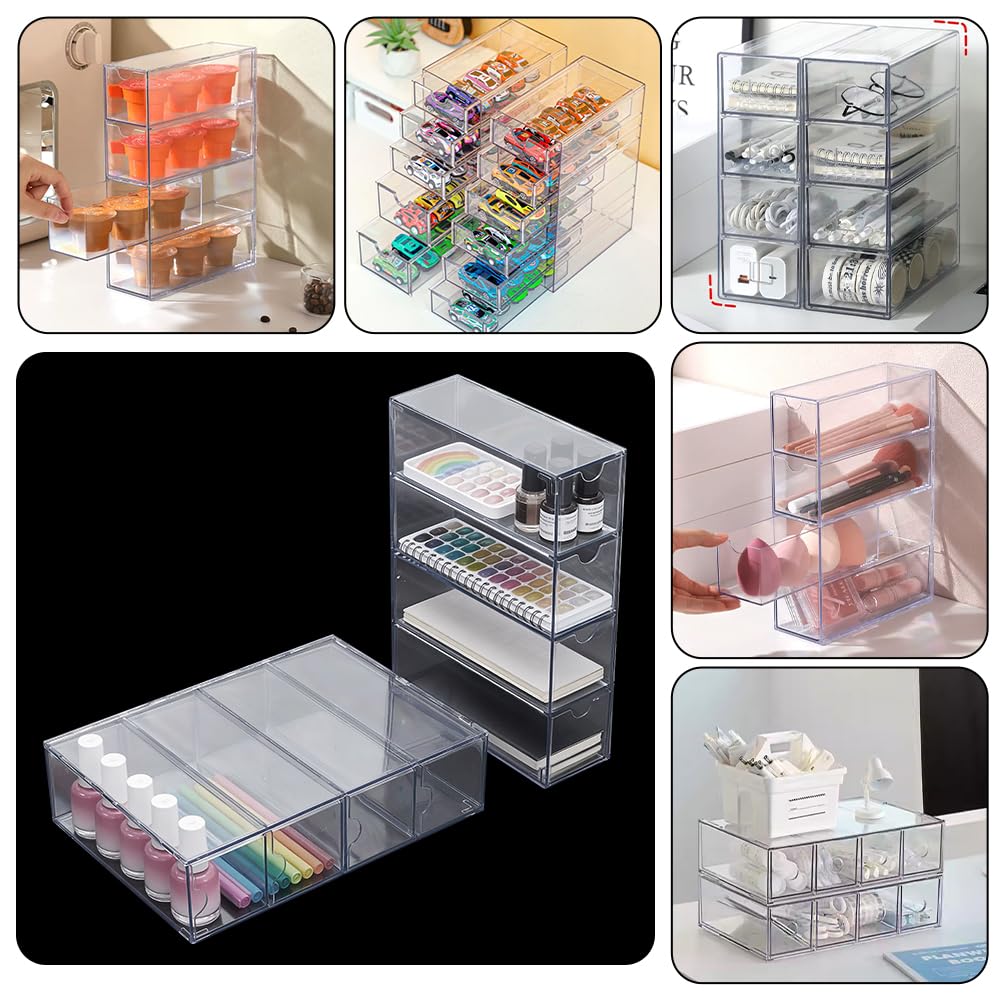 NBEADS 4 Pcs Organisateur de Ruban Adhésif Décoratif en Acrylique, Porte Ruban Adhésif Tape avec 4 tiroir Coulissant Boîte de Rangement pour Accessoires de Bureau, 17.5x6.4x24.6cm