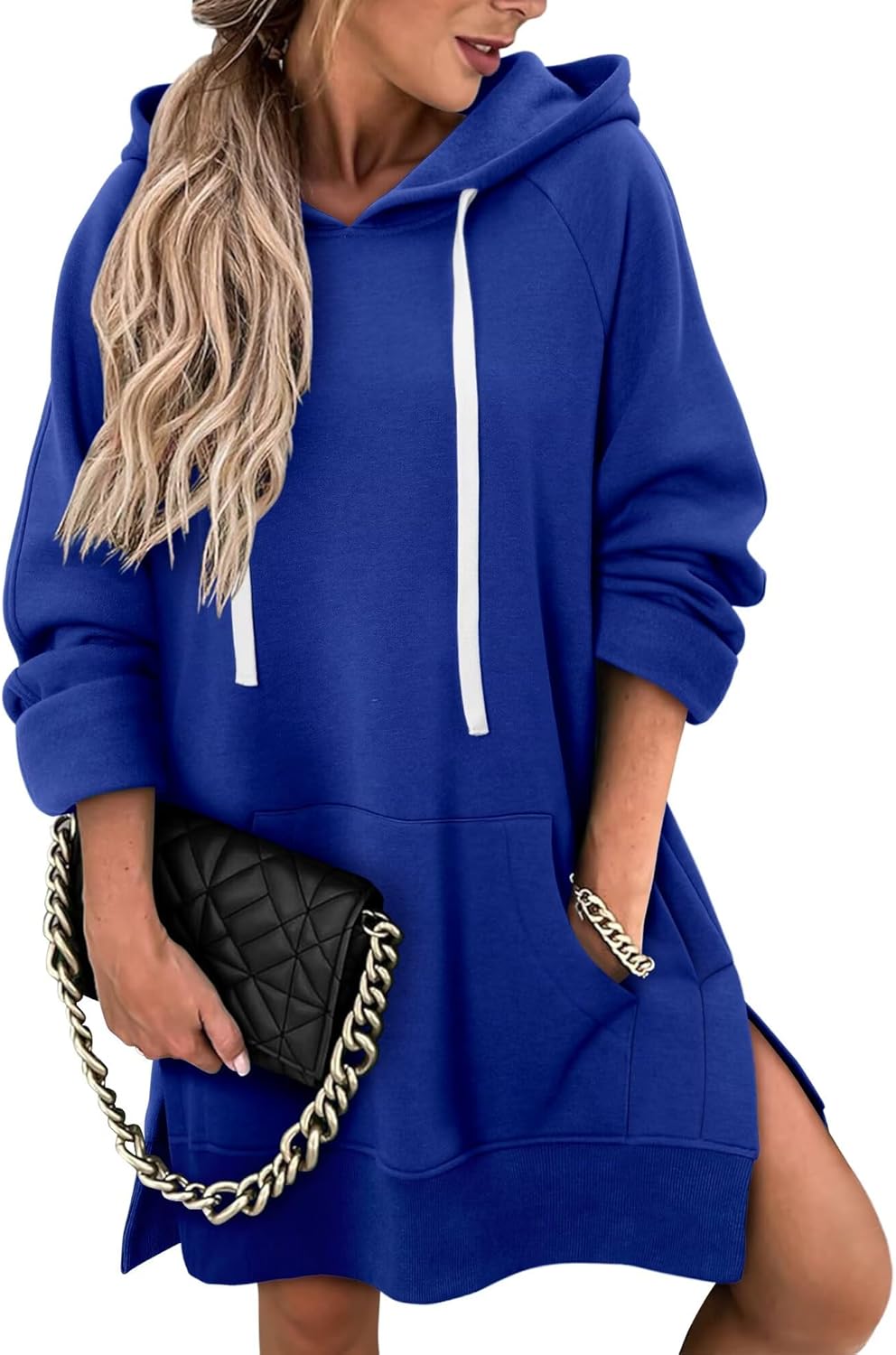 StunShow Women Oversized Sweatshirt Pullover Casual Split Hem Long Hoodie Dress with Kangaroo Pocket 2025 Fall - Image 3