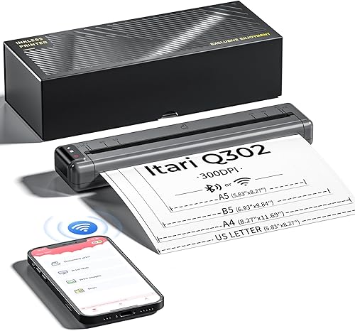 Itari Q302 Impresora térmica sin tinta WiFi, impresoras portátiles inalámbricas para viajes con carga inversa, impresora de teléfono mejorada de 300