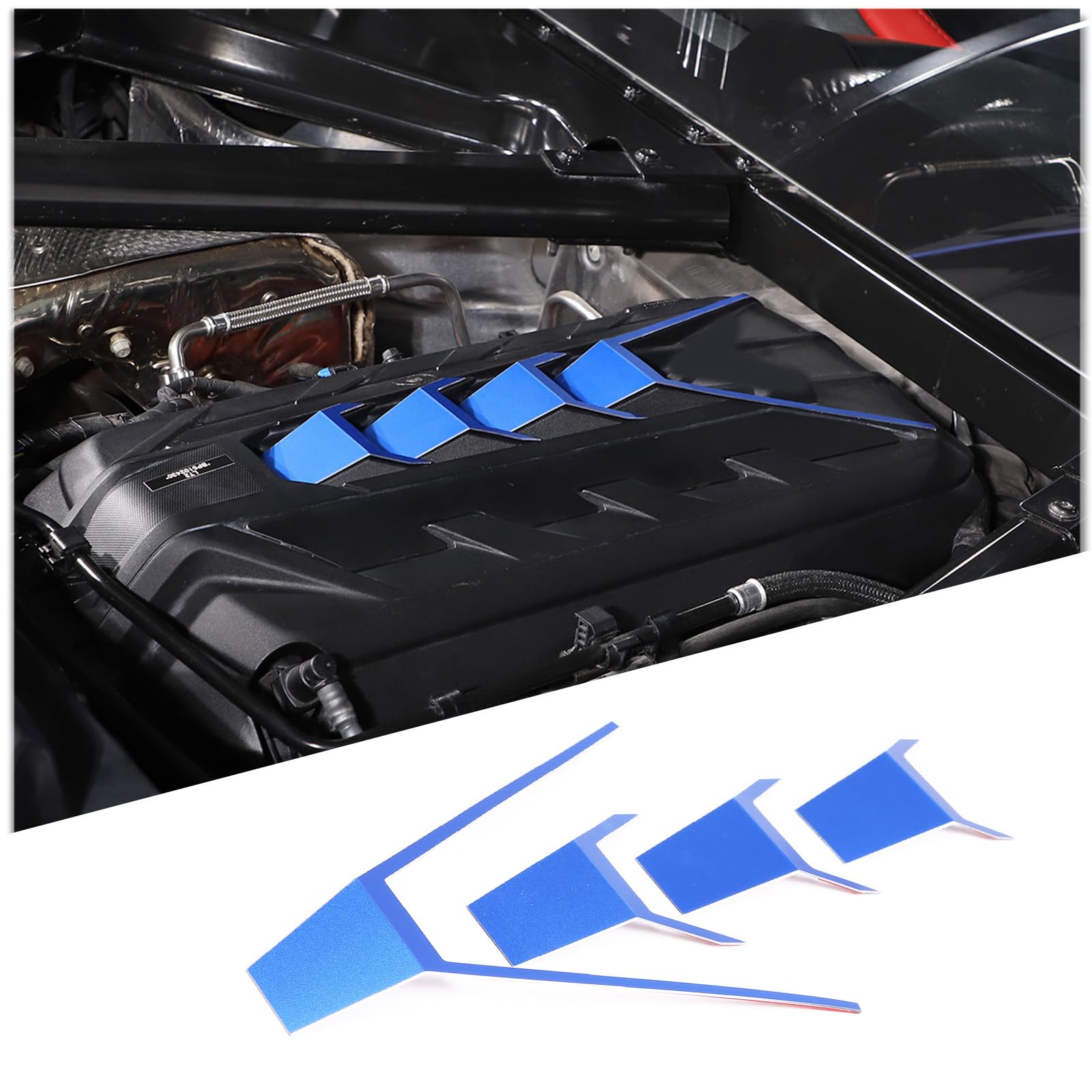 Daeiclru Car Engine Hood Trim Cover Compatible with Chevrolet Corvette C8 2020-2023, Aluminum Alloy Auto Hood Engine Trim Patch Decorative Kit Accessories (Blue)