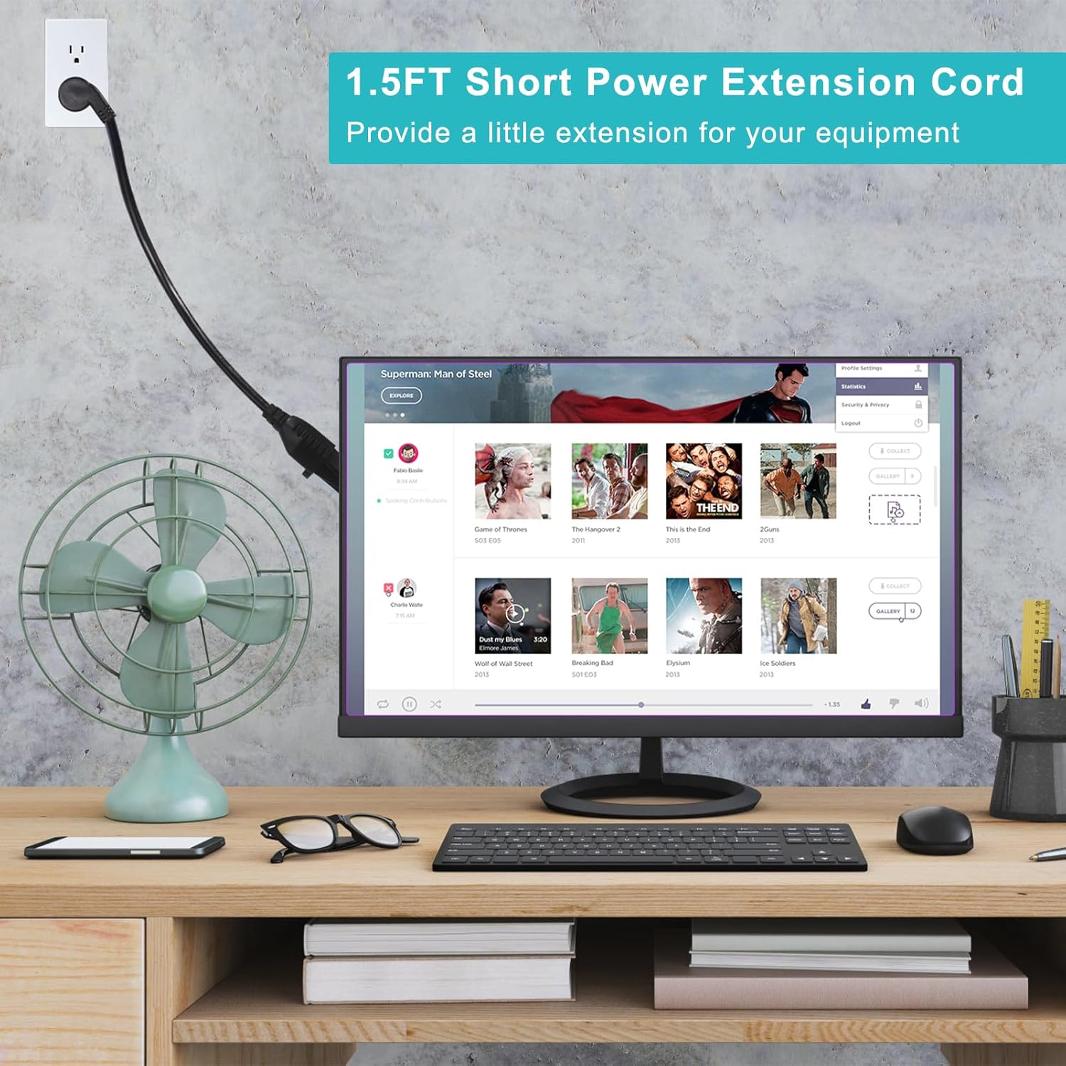 SPARKING Low Profile Flat Plug Short Extension Cord - 1.5FT Black Flat Wall Head Small Appliance Flexible Cord, 16AWG SJT,125V 13A Short 3 Prong AC Grounded Extension Cord for Home and Office [5PACK]