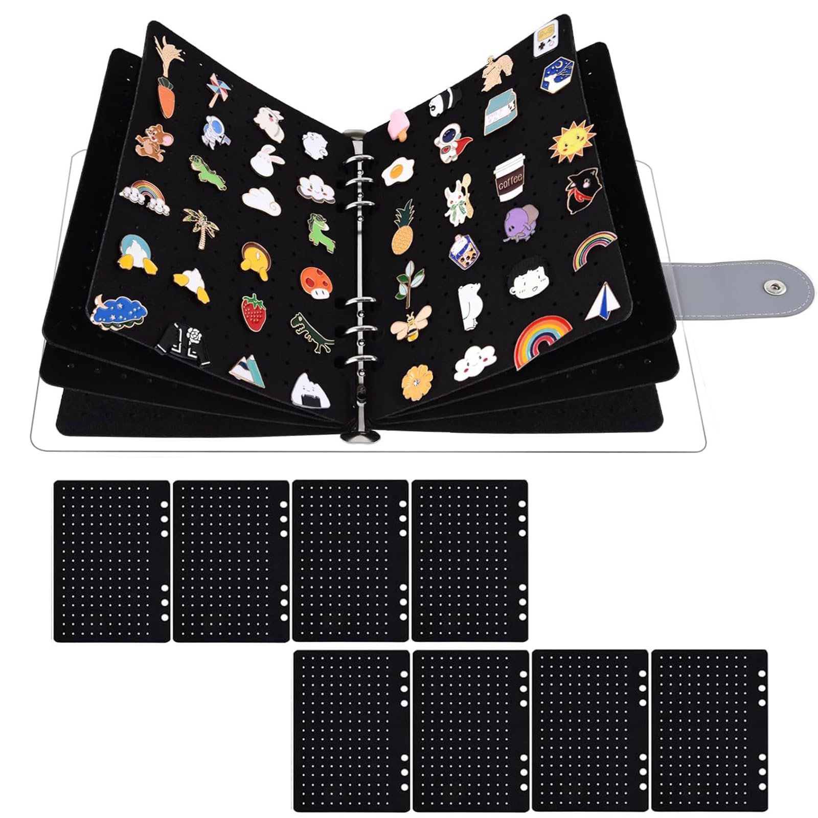 Broschen Pin Organizer, Filz Broschen Pin Display Holder, Emaille Pin Display Seiten zur Aufbewahrung 8 Seiten, zur Aufbewahrung von Broschen und Ansteckern, 23.7 x 18 x 3 cm (Schwarz)