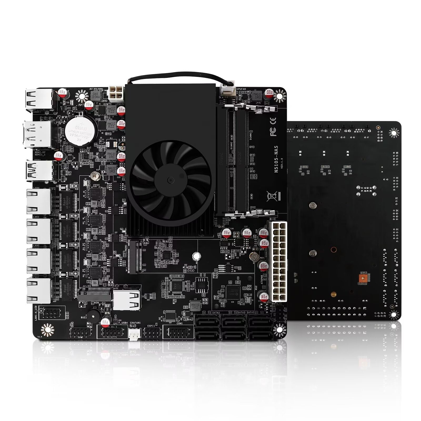 NAS Motherboard Pentium N6005, 6 x SATA3.0, 2 x M.2 NVMe, 2 x DDR4, 4 x I226v 2.5 Gigabit Ethernet, Micro Appliance NAS Board, Barebone, NO RAM NO Storage