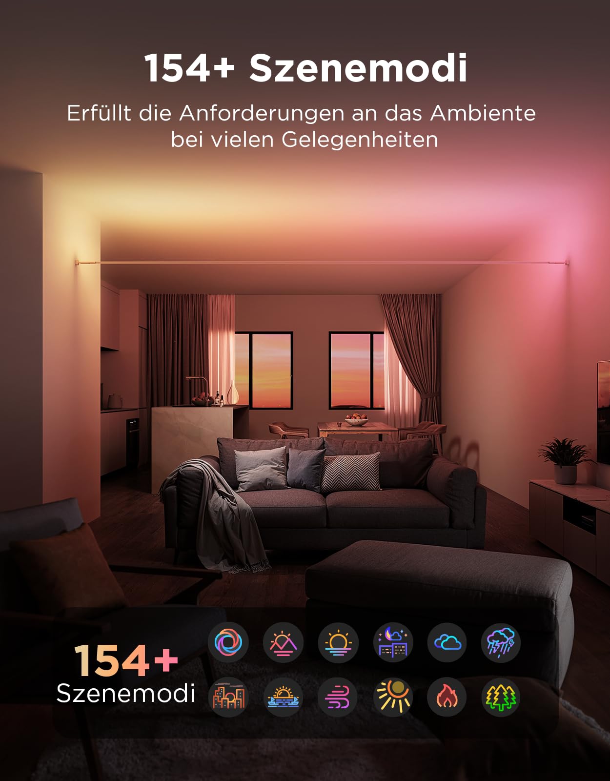 Govee LED Strip mit Skyline Kit, RGBWWIC LED Streifen, 4m | Kompatibel mit Matter, Alexa und Google, 154+ Szenen, Segmentierte Farbsteuerung, Schwebende Wandmontage