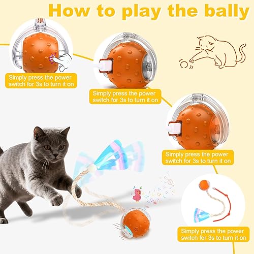 Miniatura 6 de Juguetes interactivos inteligentes para gatos, pelota y juguetes para perros, con evitar obstáculos inteligentes y chirridos de pájaros, incluye 4