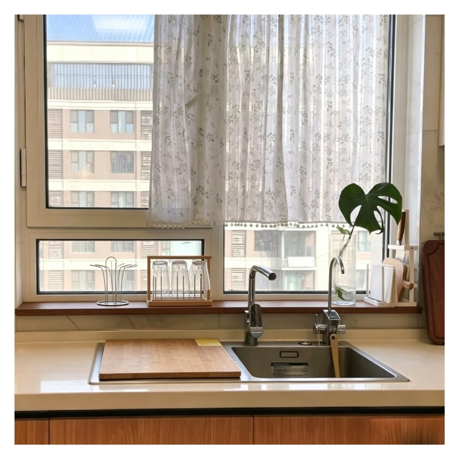 CHZDPP Wooden Kitchen Counter Extender with Round Corner, Custom Window Sill Extender for Narrow Window, Windowsill Extension with Multi-size Option(Brown,60x15cm/23.6x6in)