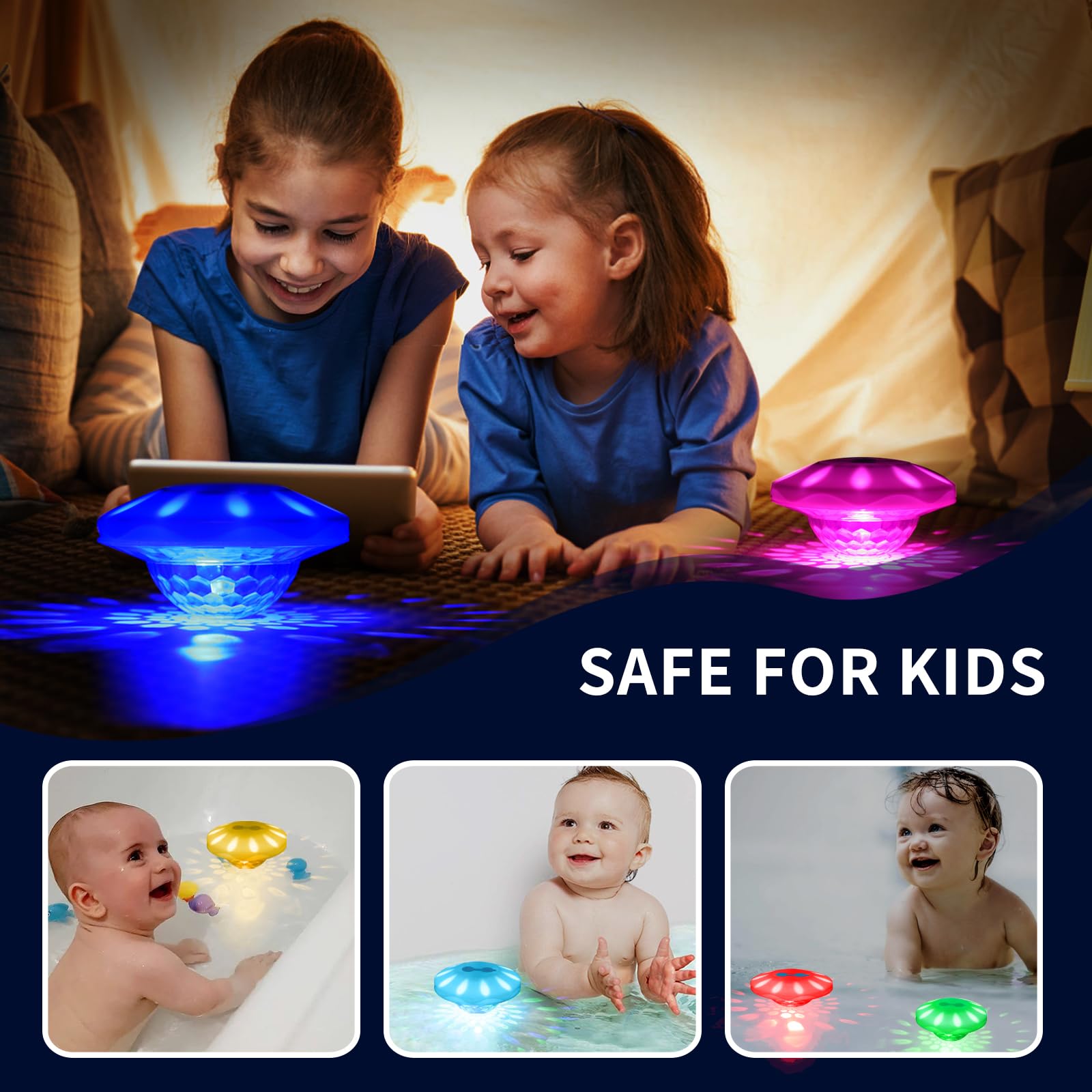 TEPENAR Schwimmende Poolleuchte 7 Modi IP68 – Wiederaufladbare Disco & Spa-Beleuchtung für Schwimmbecken, Whirlpools, Aquarien, Gartenteiche – Wasserdichte LED-Deko für Outdoor-Partys (2Stk)