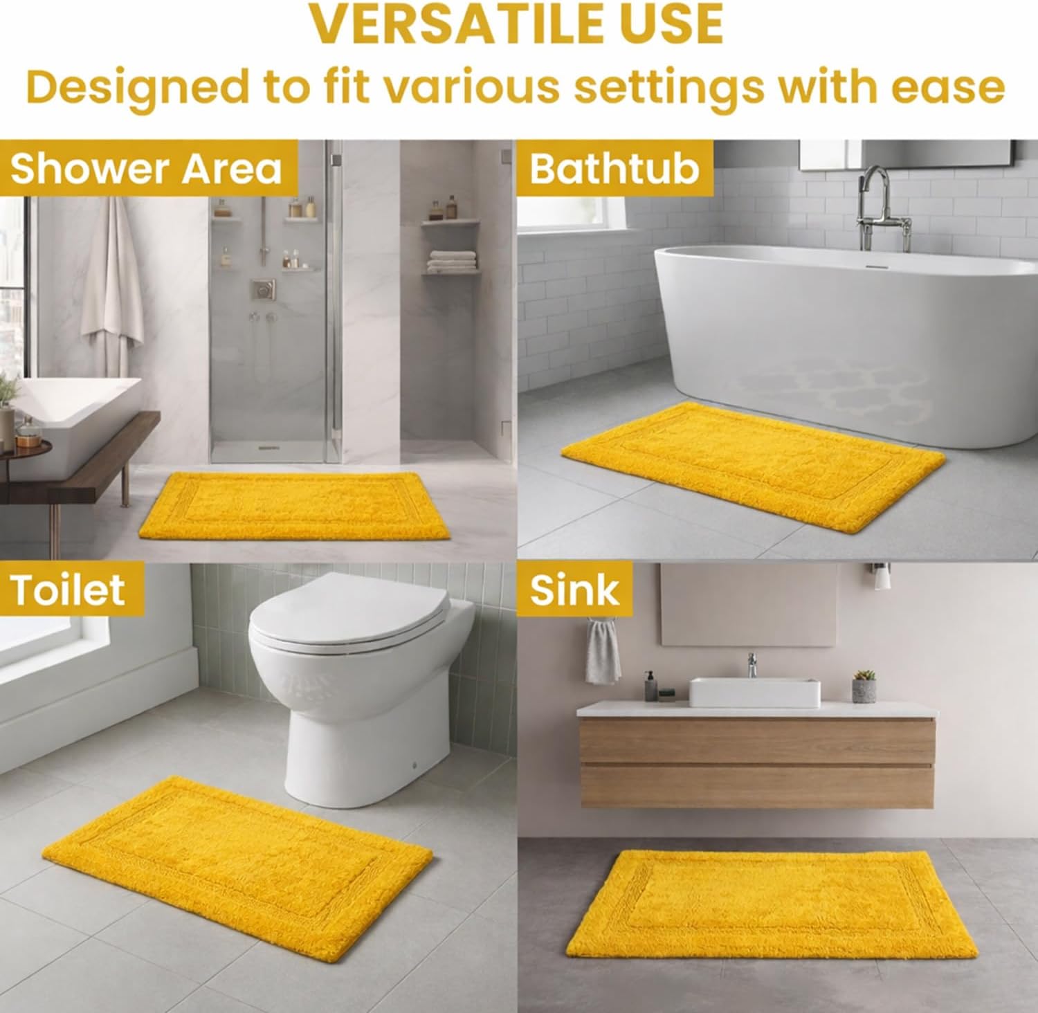C23 Yellow Bathroom Rug 2200 GSM Set of 2-20"x32"/16"x24"|100% Tufted Cotton Thick & Plush Bath Mat|Luxury, Ultra-Absorbent, Quick Dry, Non-Slip Natural Latex Back, Machine Washable Bath Rug - Image 7