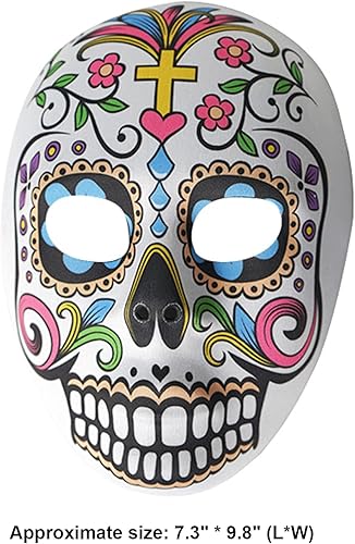 Miniatura 7 de 2 máscaras de calavera de azúcar del Día de los Muertos, máscara de cara completa para mujer, esqueleto zombi, hueso, flor, hoja, máscara para