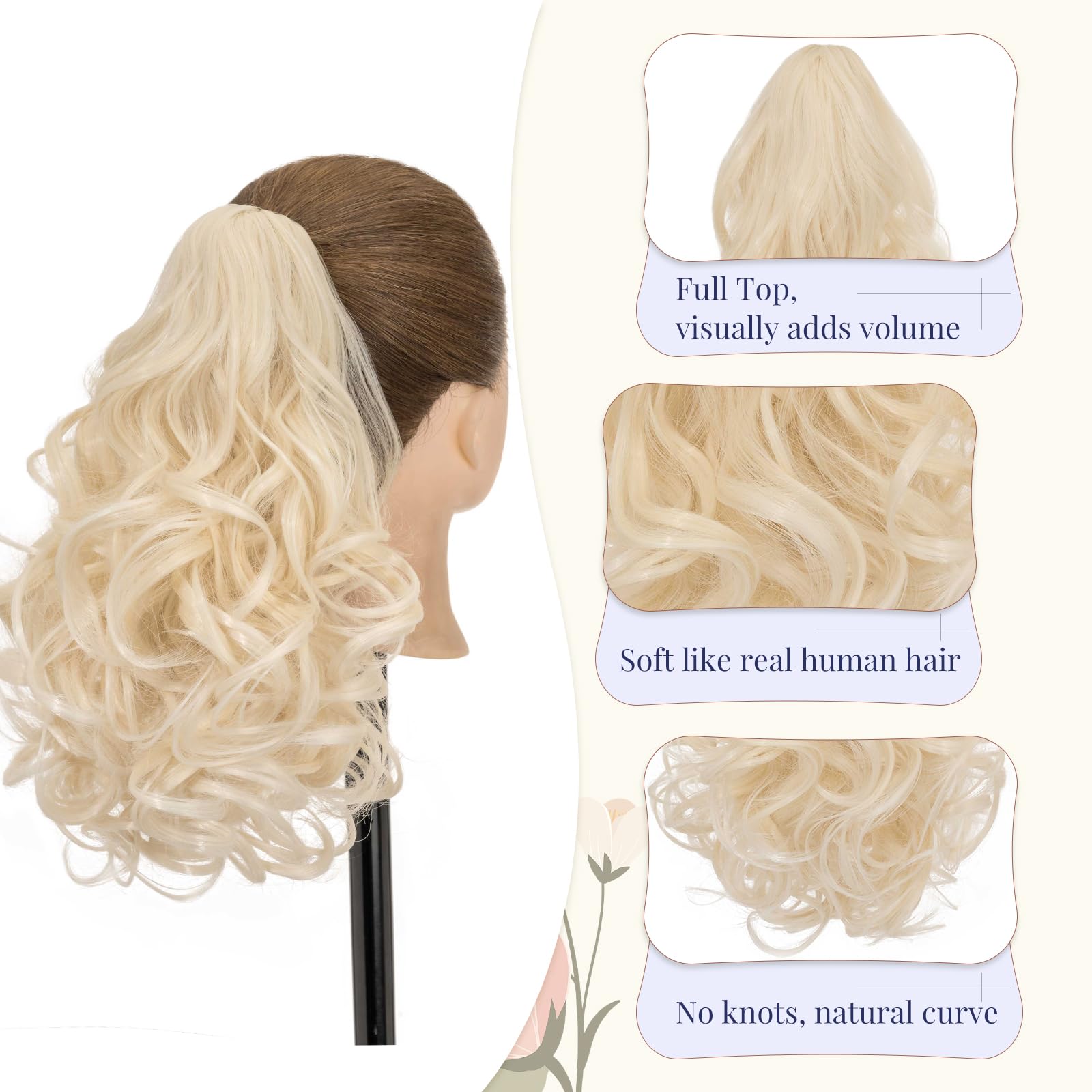 TESS Claw On Ponytail Extension Matte Material 14 Inch/37cm Curly Wavy Clip In Pony tail Synthetic Hairpiece - Image 3