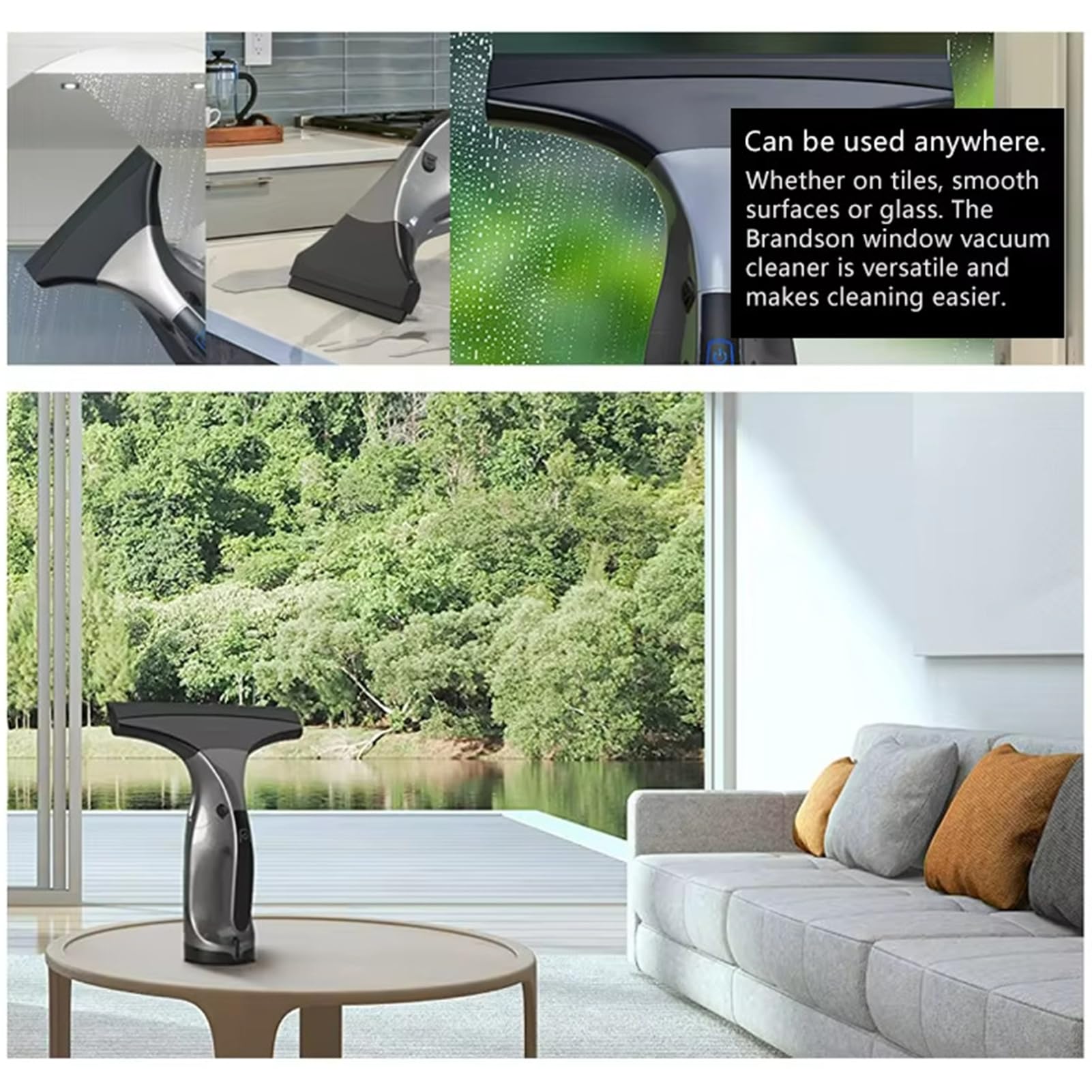 Fafeicy Robot de Limpieza de Ventanas, Limpiacristales Eléctrico de Mano con Potente Succión de 2000 Pa, Escobilla de Ducha Inalámbrica, Batería Recargable de 2200 MAh (Black)