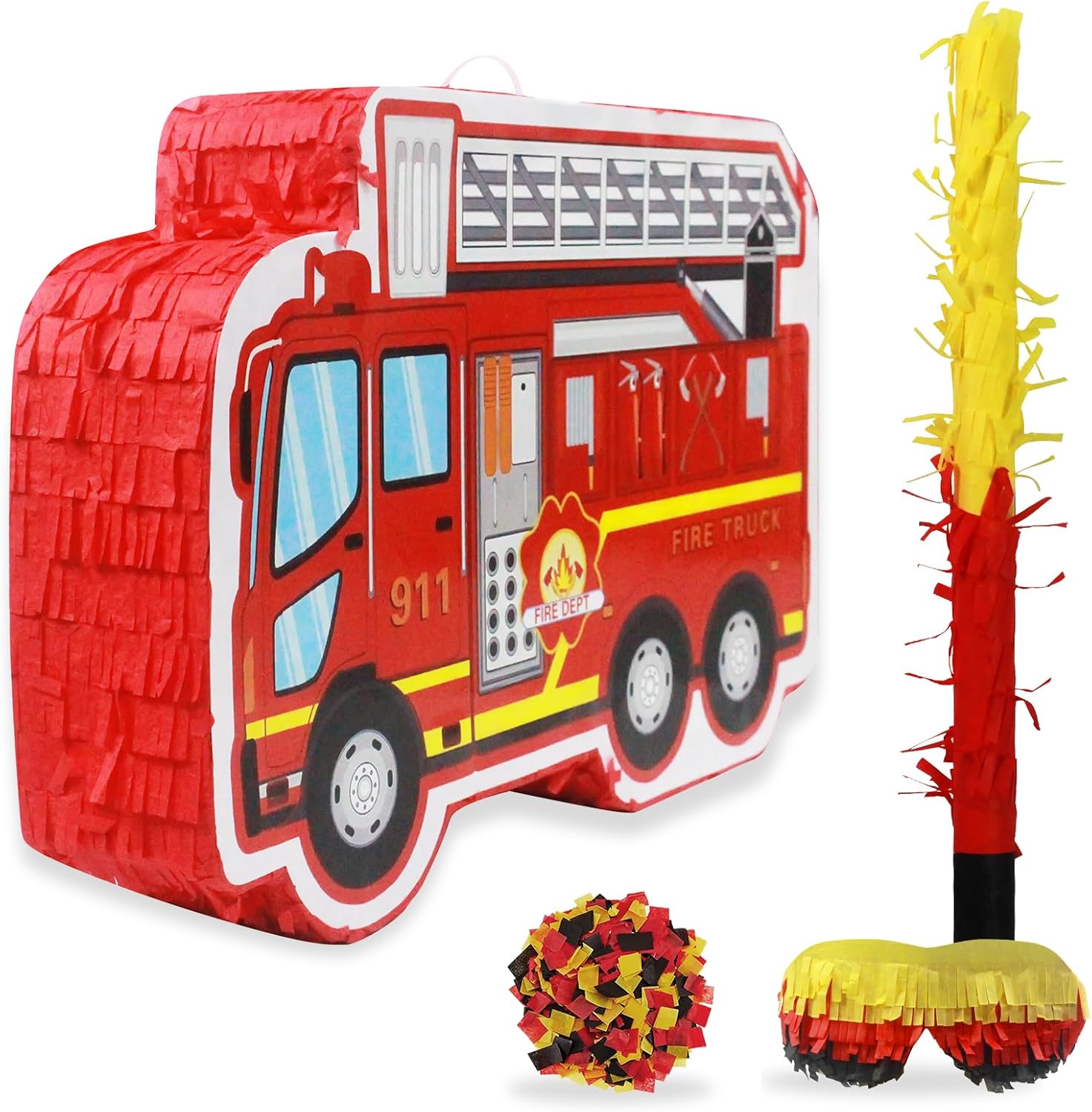 Fire Truck Pinata, Funny Firetruck Piñata for Boys Girls Firefighter Birthday Decorations, Baby Shower, Thanksgiving, Christmas, Mexican Fiesta, Cinco De Mayo Supplies 16.5x10.6x3.15in