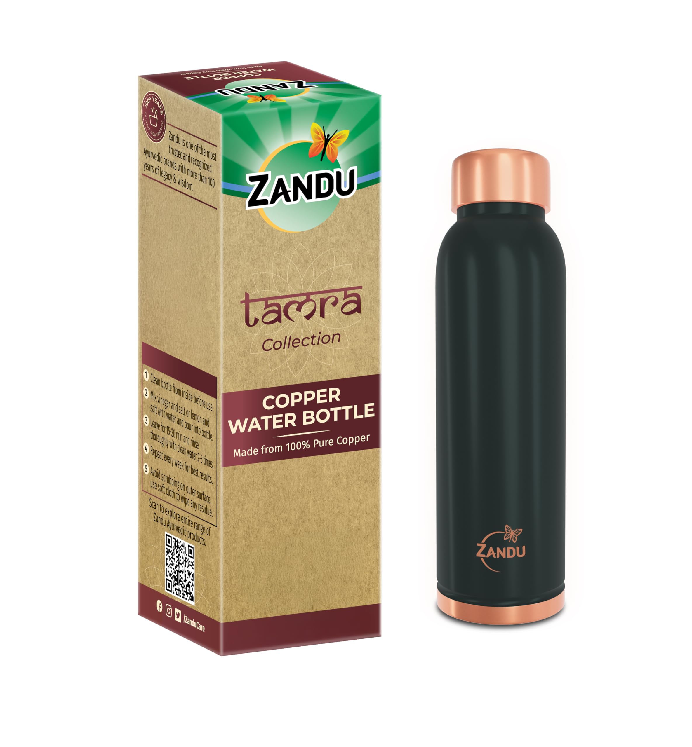 Copper Bottle (Green): Prepared with 100% Pure Copper |Supports Digestive & Liver Health | Helps Enhance Immunity| Useful in Promoting Overall Health (Pack of 950 ml)